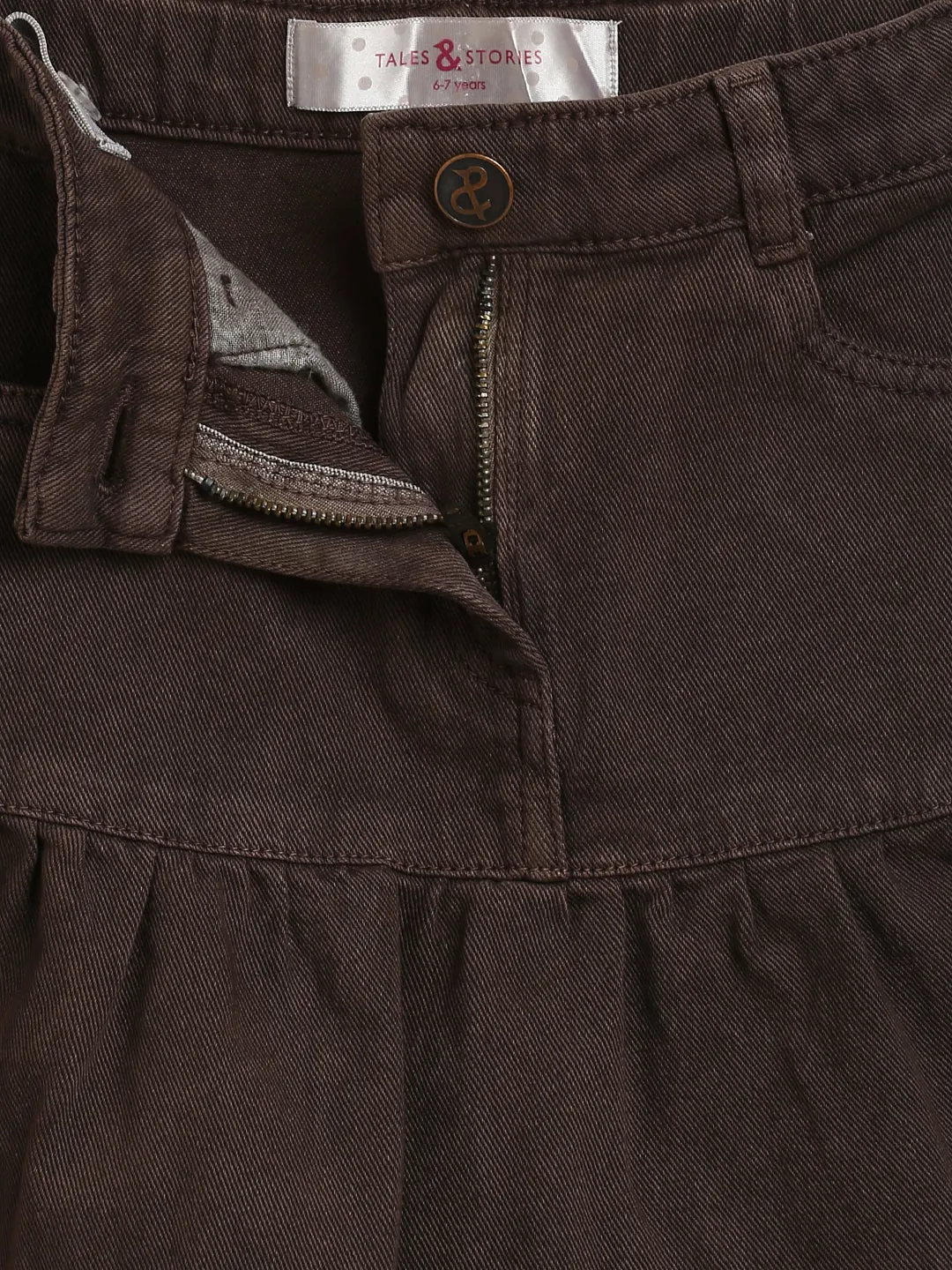 Girls Brown Denim Skirt