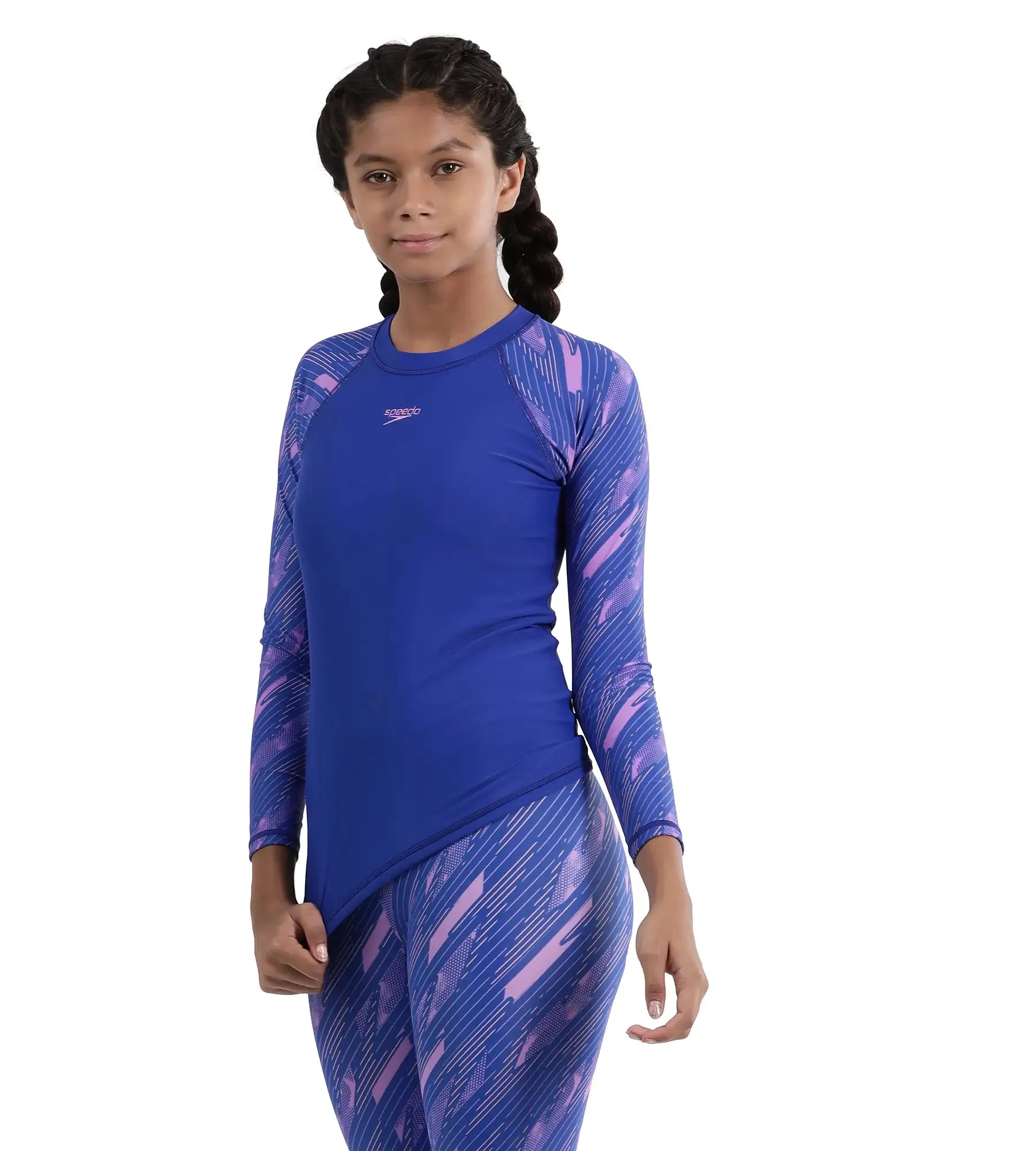 Girl's Endurance Hyperboom Long Sleeve Suntop - True Cobalt  &  Sweet Purple