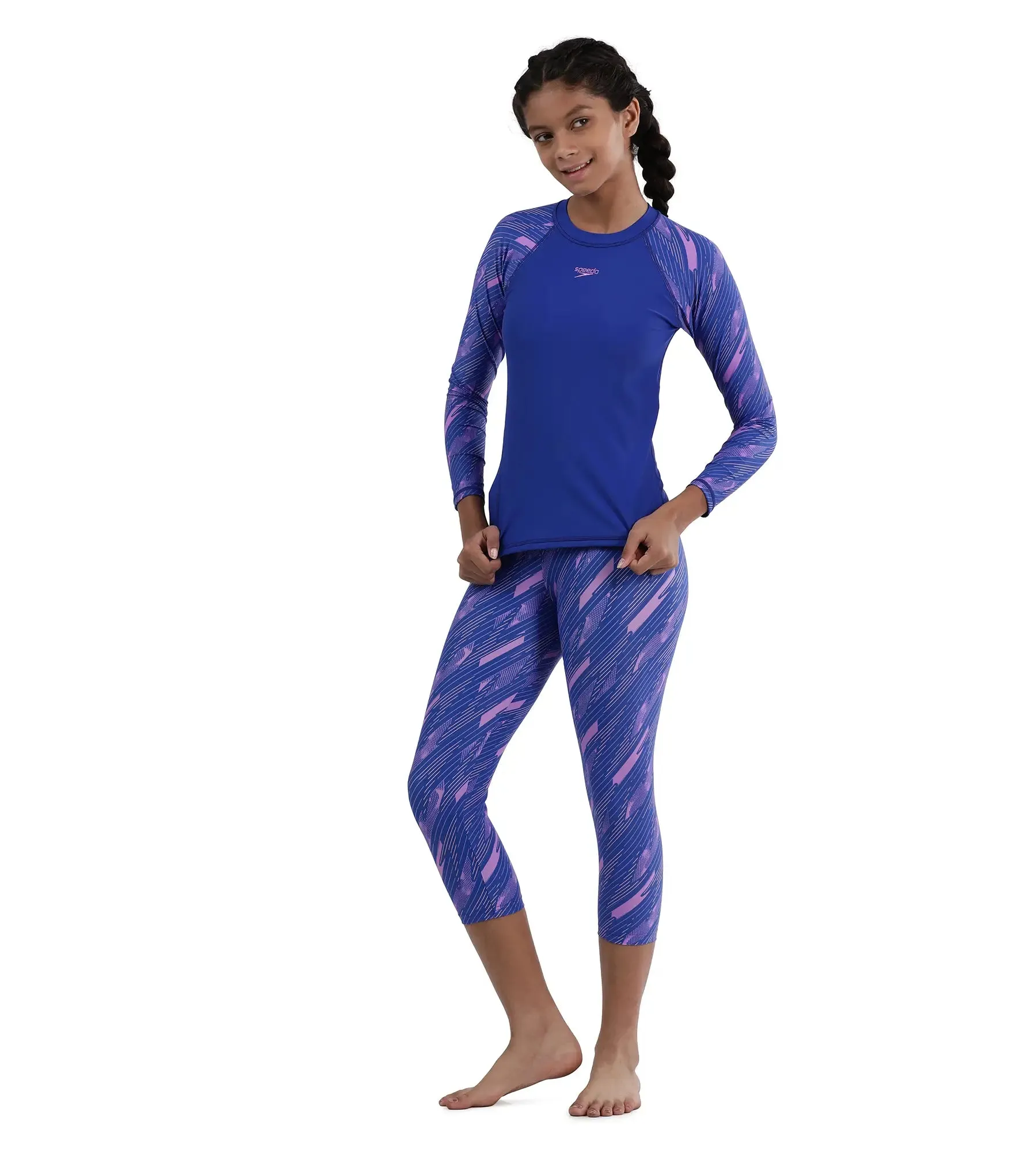 Girl's Endurance Hyperboom Long Sleeve Suntop - True Cobalt  &  Sweet Purple