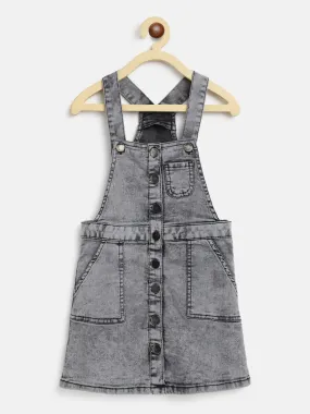 Girls Light Grey Denim Dungaree