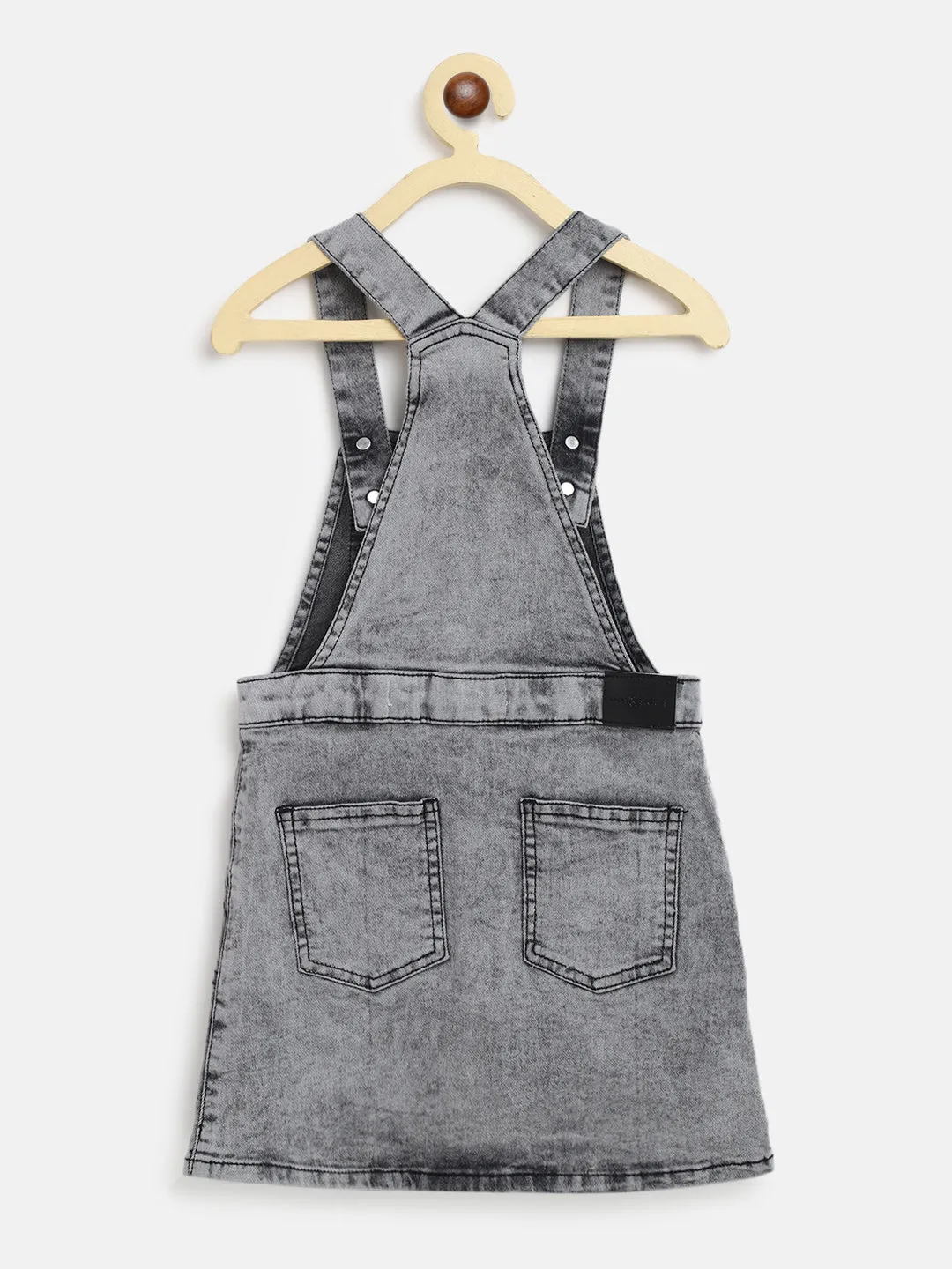 Girls Light Grey Denim Dungaree