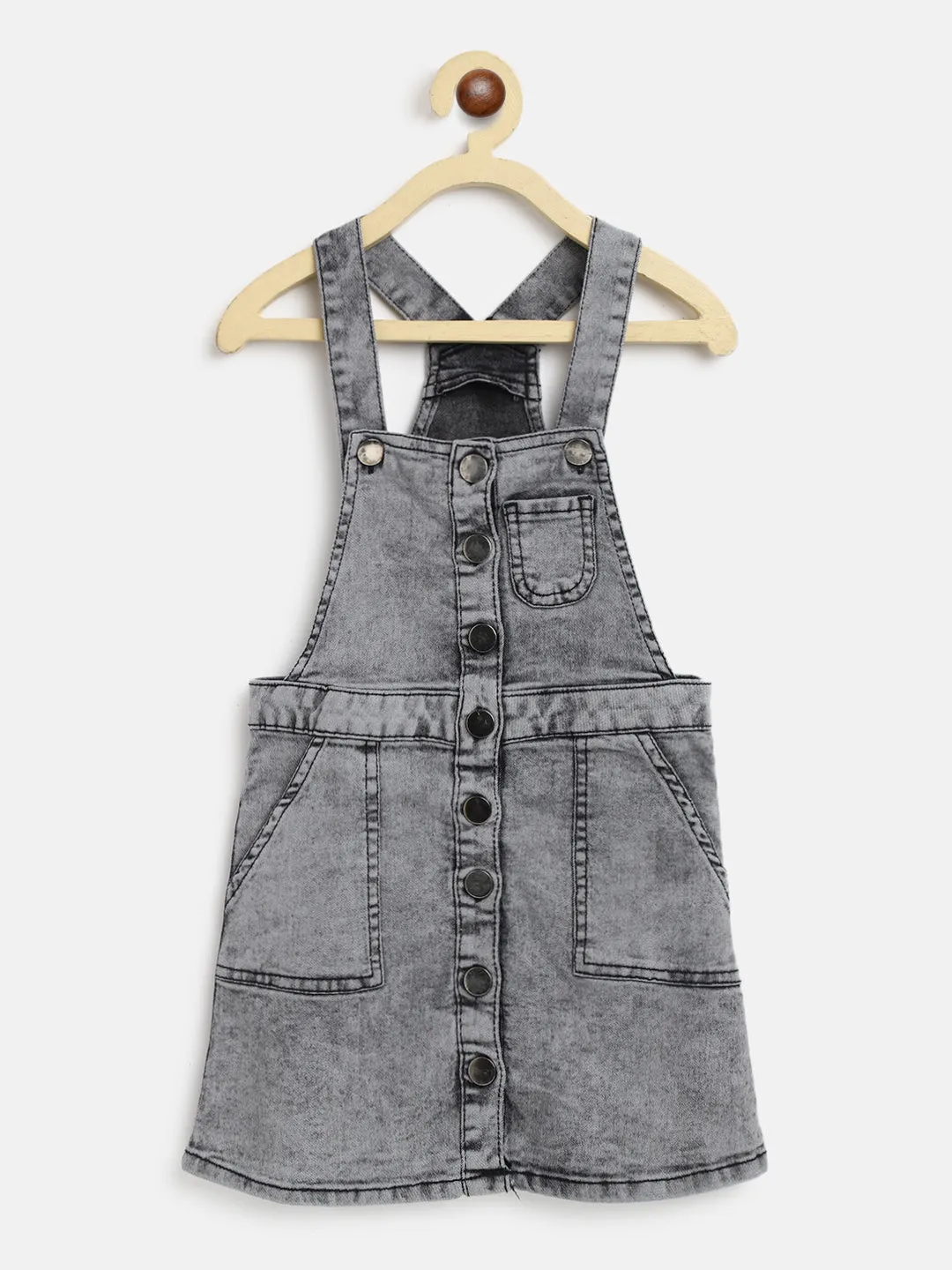 Girls Light Grey Denim Dungaree