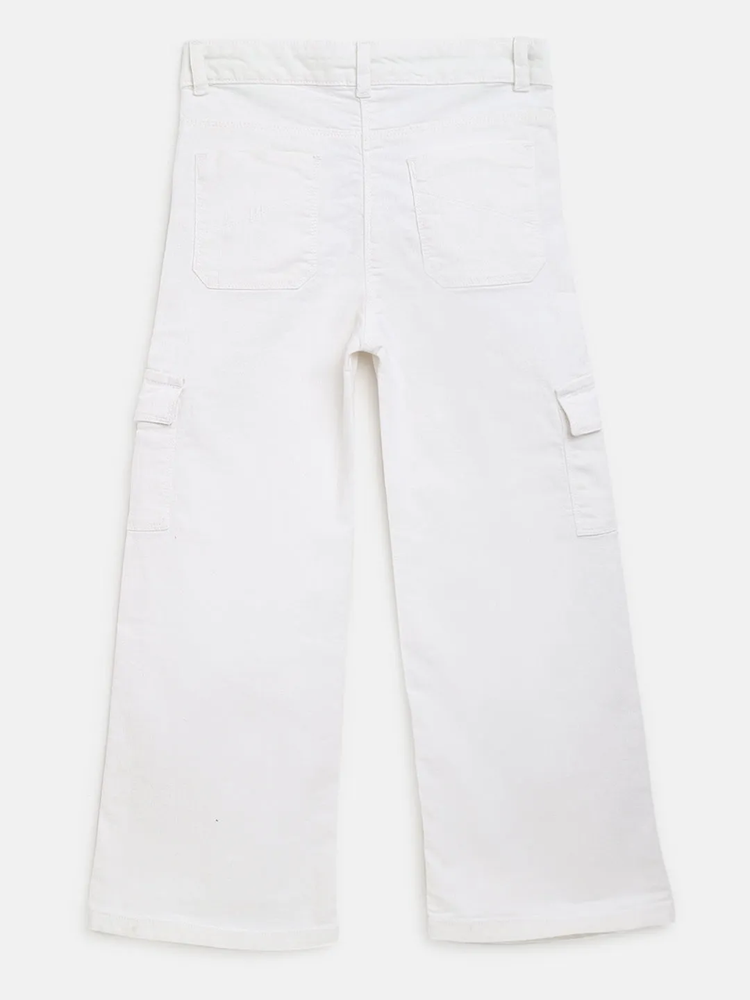 Girls White Side Pocket Trousers