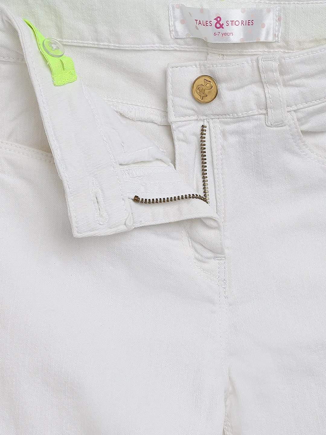 Girls White Side Pocket Trousers