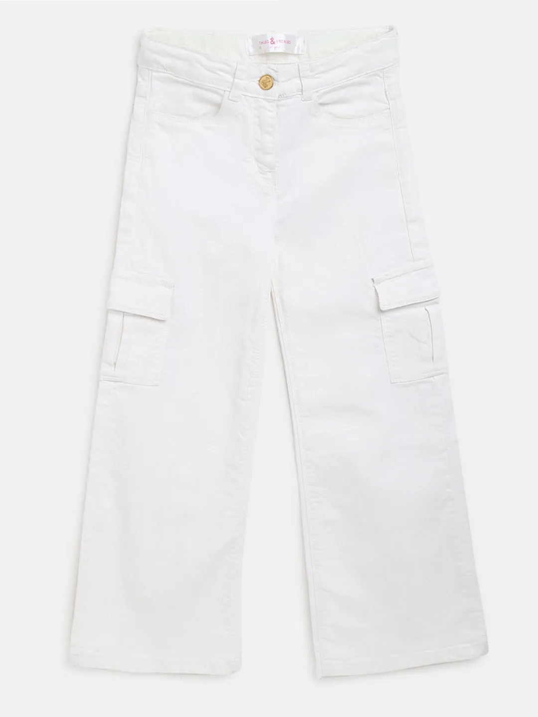 Girls White Side Pocket Trousers