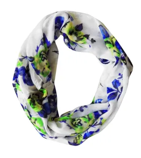 Green Blue Womens Vintage Floral Rose Sheer Infinity Scarf Circle Loop