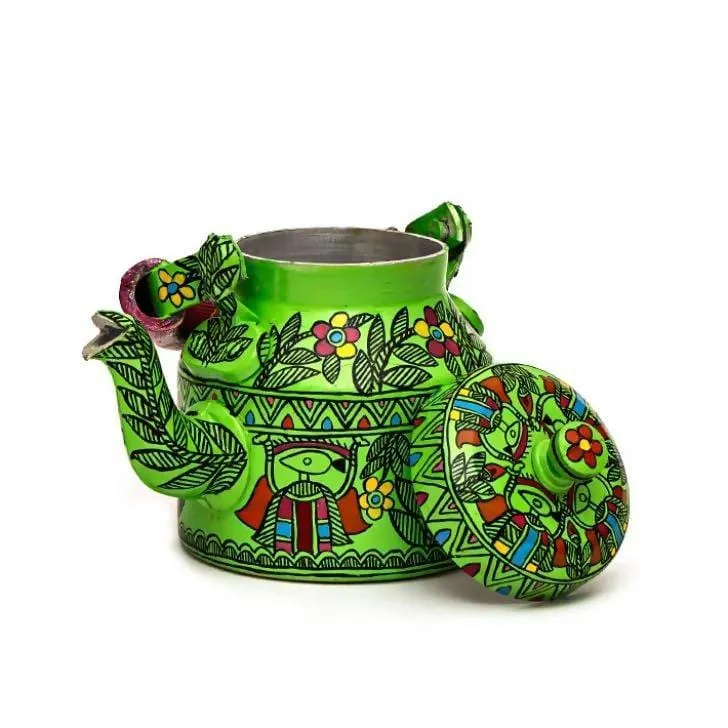 Green Hand Painted Tea Pot in Aluminium