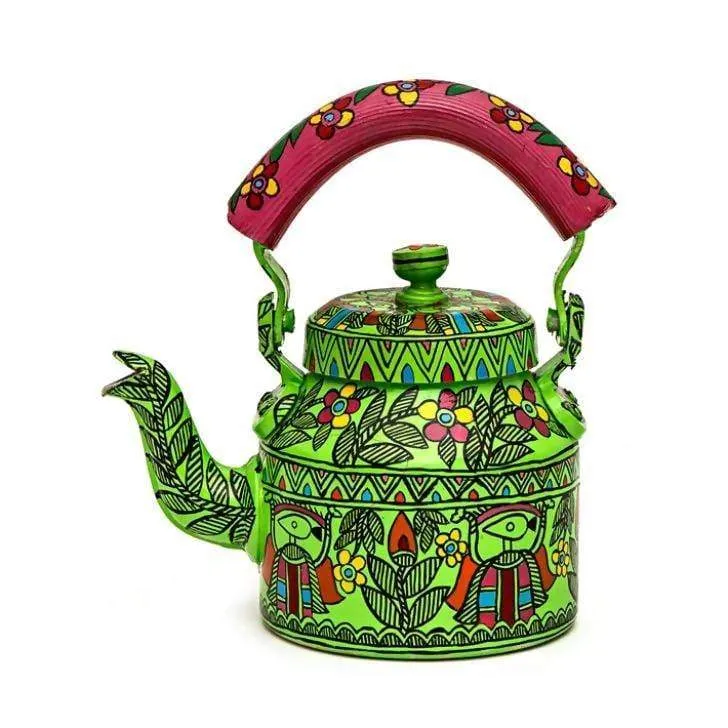 Green Hand Painted Tea Pot in Aluminium