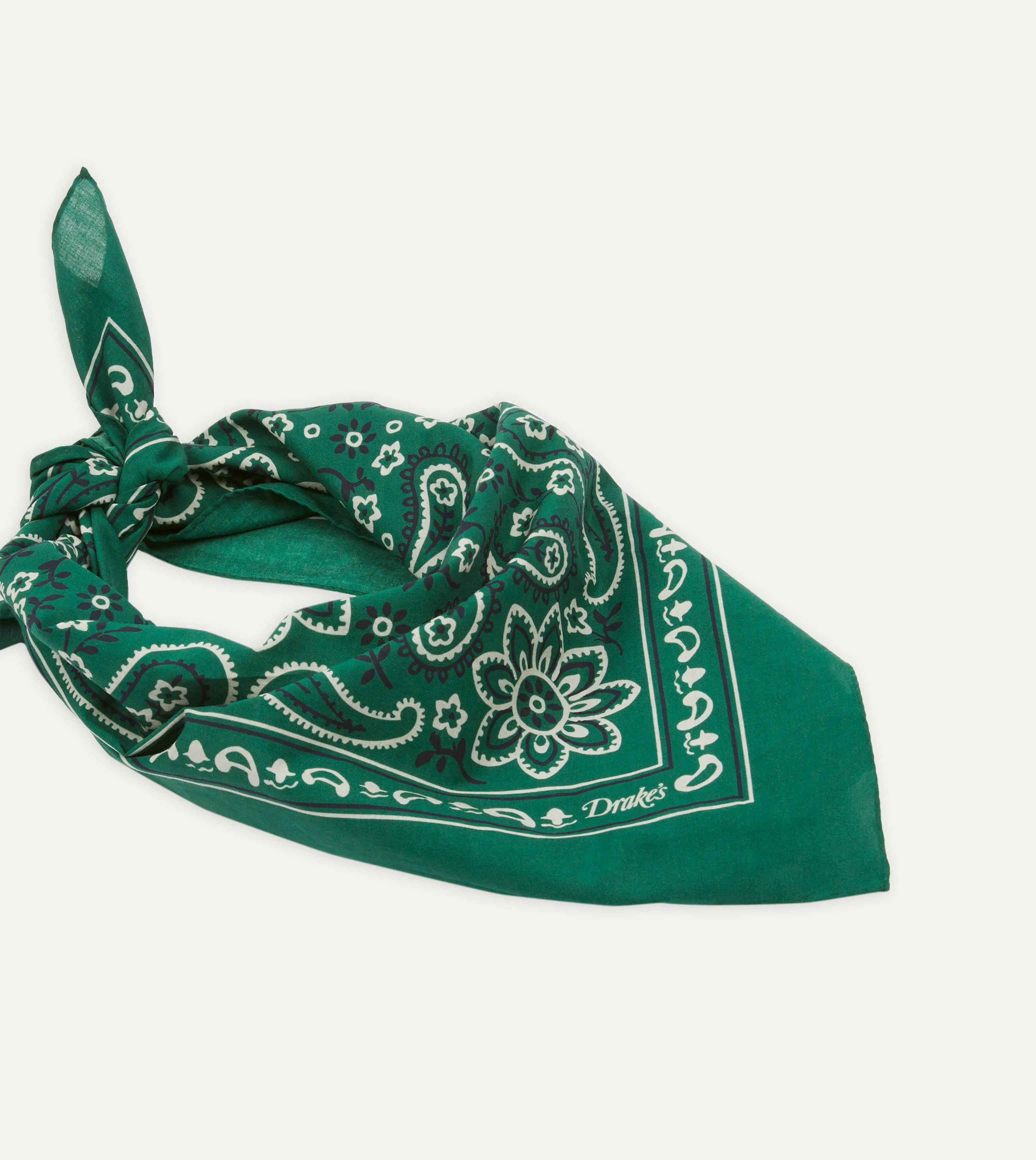 Green Paisley Print Cotton Bandana