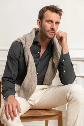 Grey cashmere and cotton shirt - Made in Italy