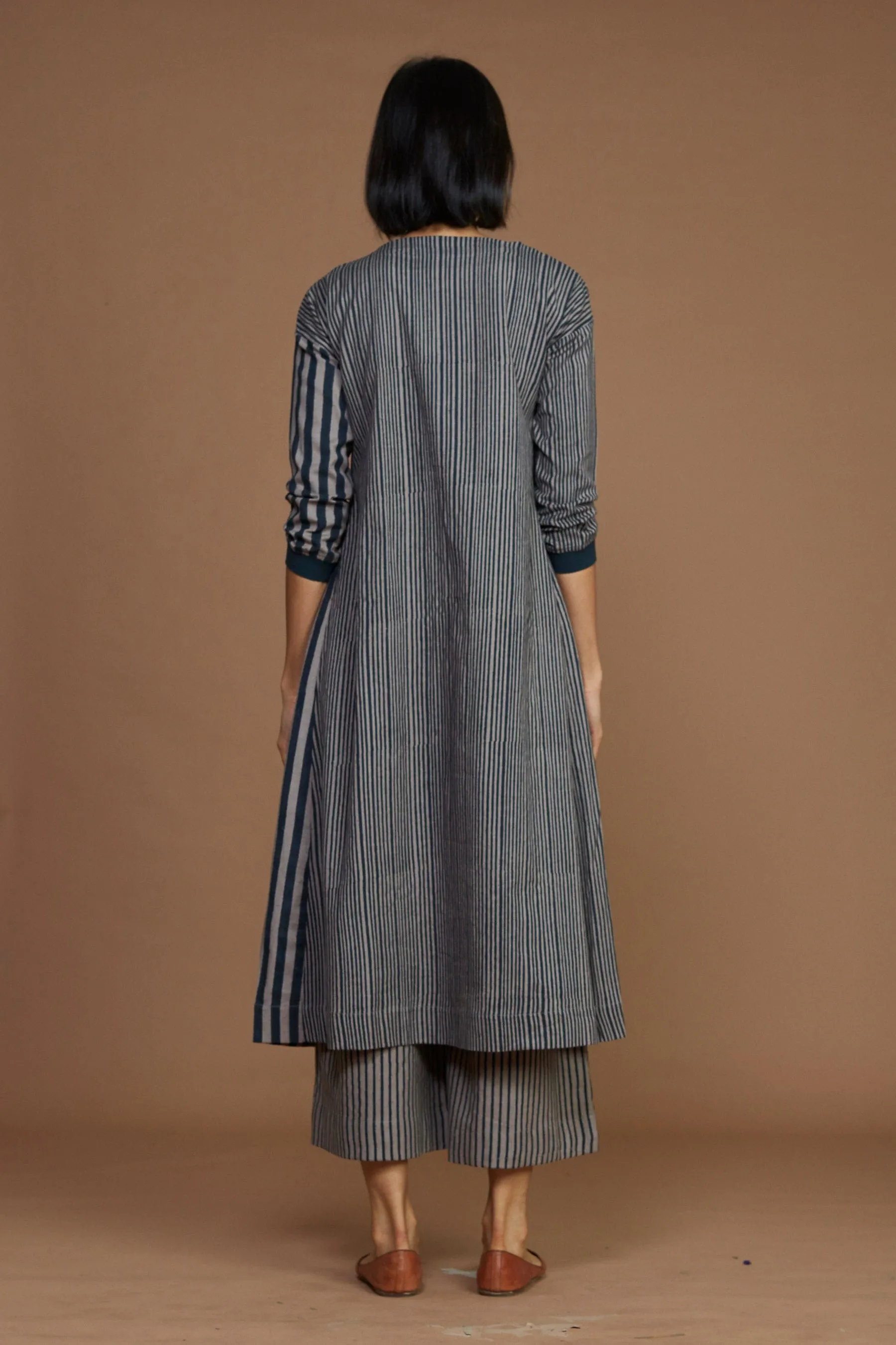 Grey With Charcoal Striped Pleated Co-Ord Set