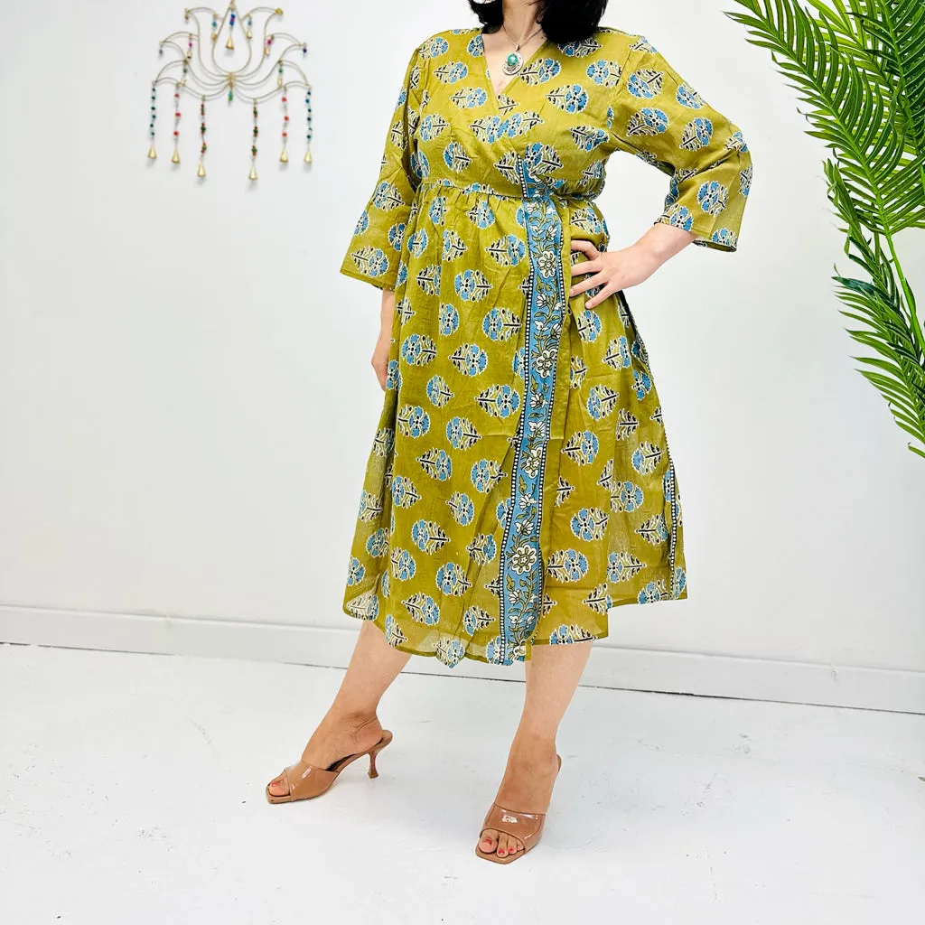 Hand Block Printed Cotton Wrap Dress