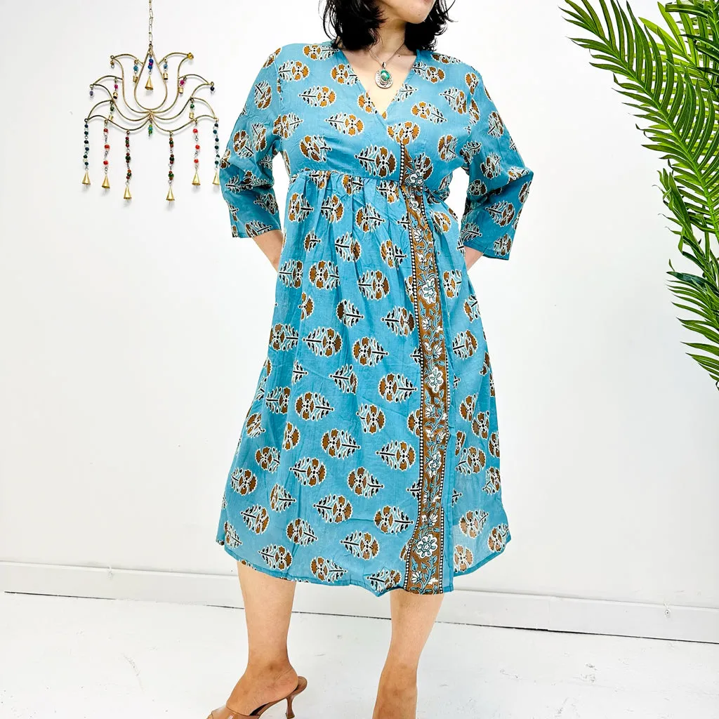 Hand Block Printed Cotton Wrap Dress