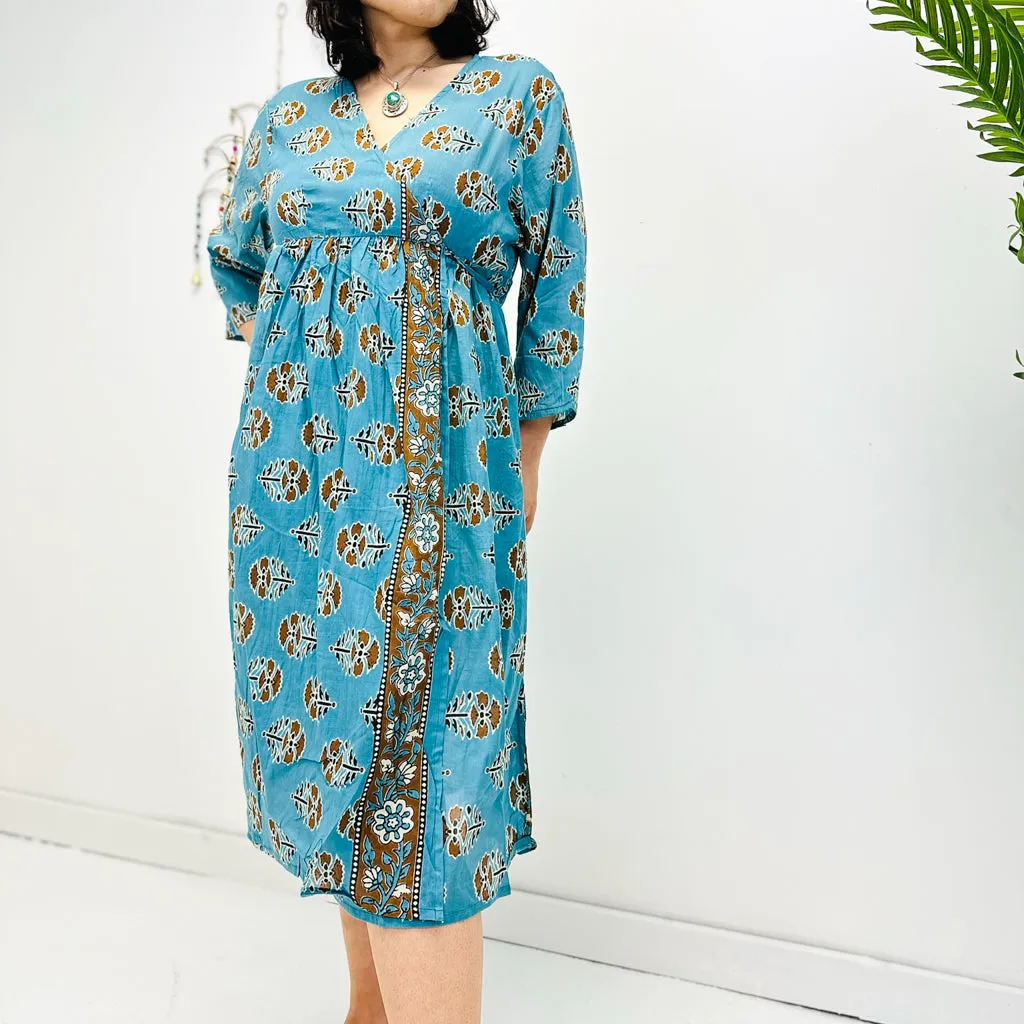 Hand Block Printed Cotton Wrap Dress