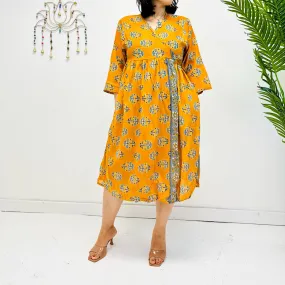 Hand Block Printed Cotton Wrap Dress