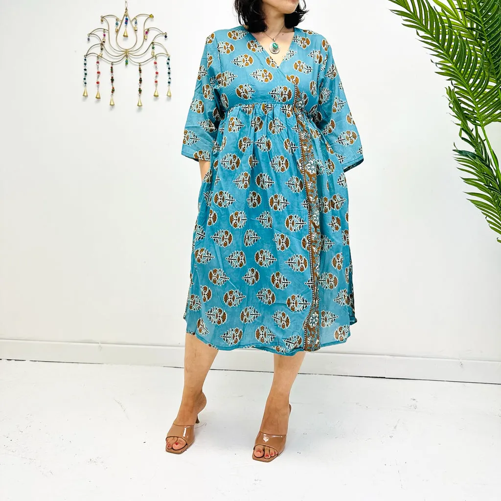 Hand Block Printed Cotton Wrap Dress