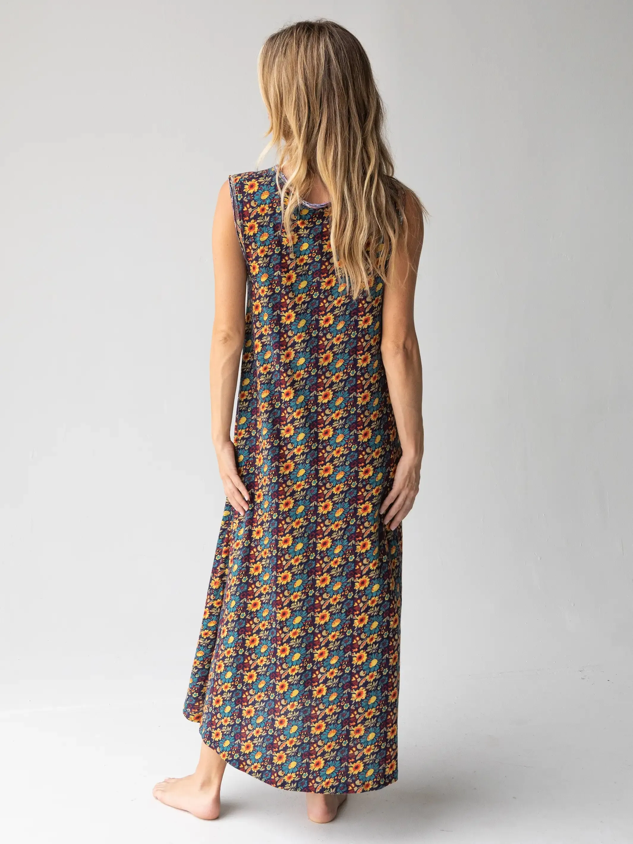 Hangout Cotton Midi Dress - Navy Olive Floral