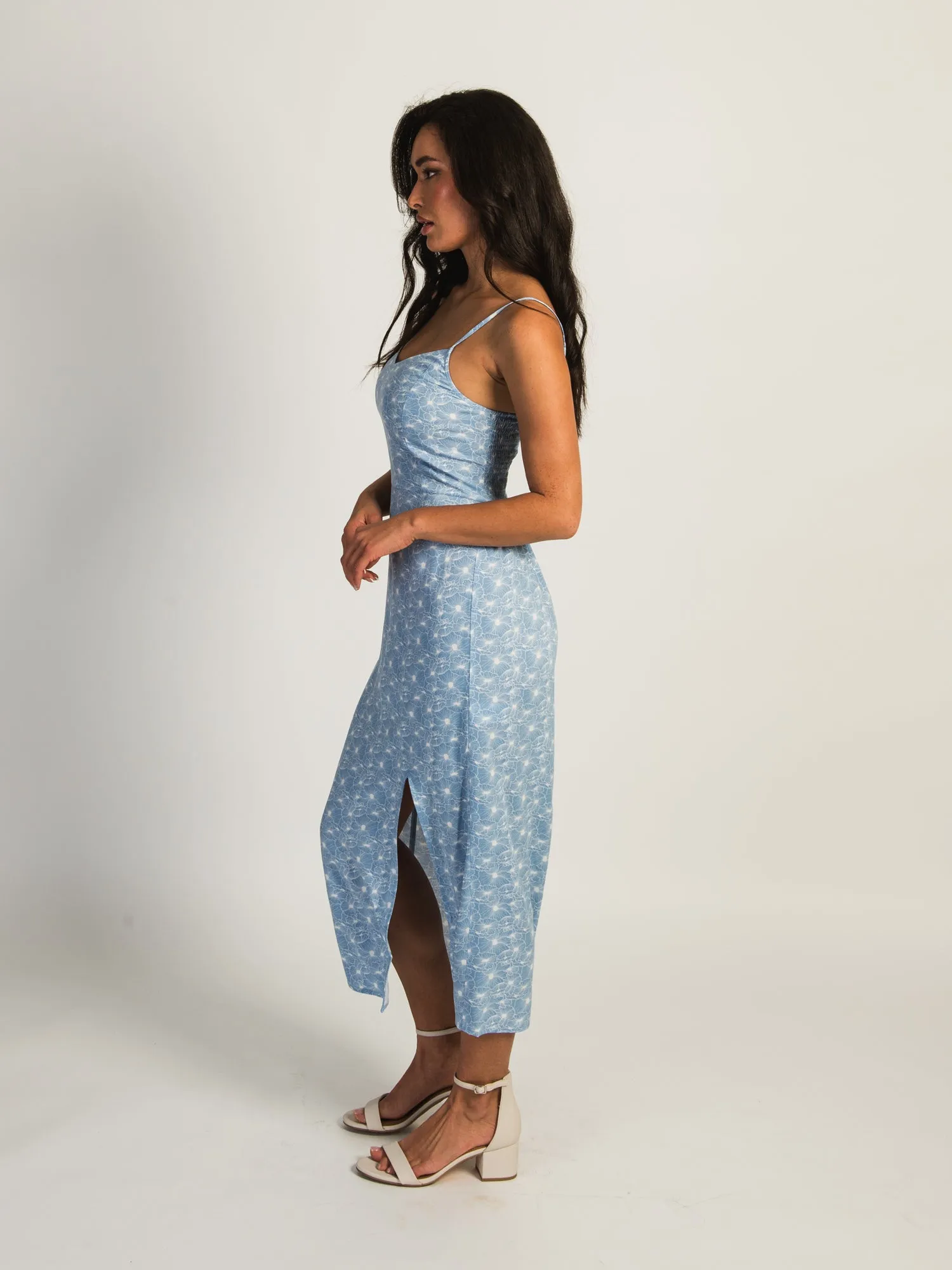 HARLOW MALIA SLIT PRINT DRESS - BABY BLUE