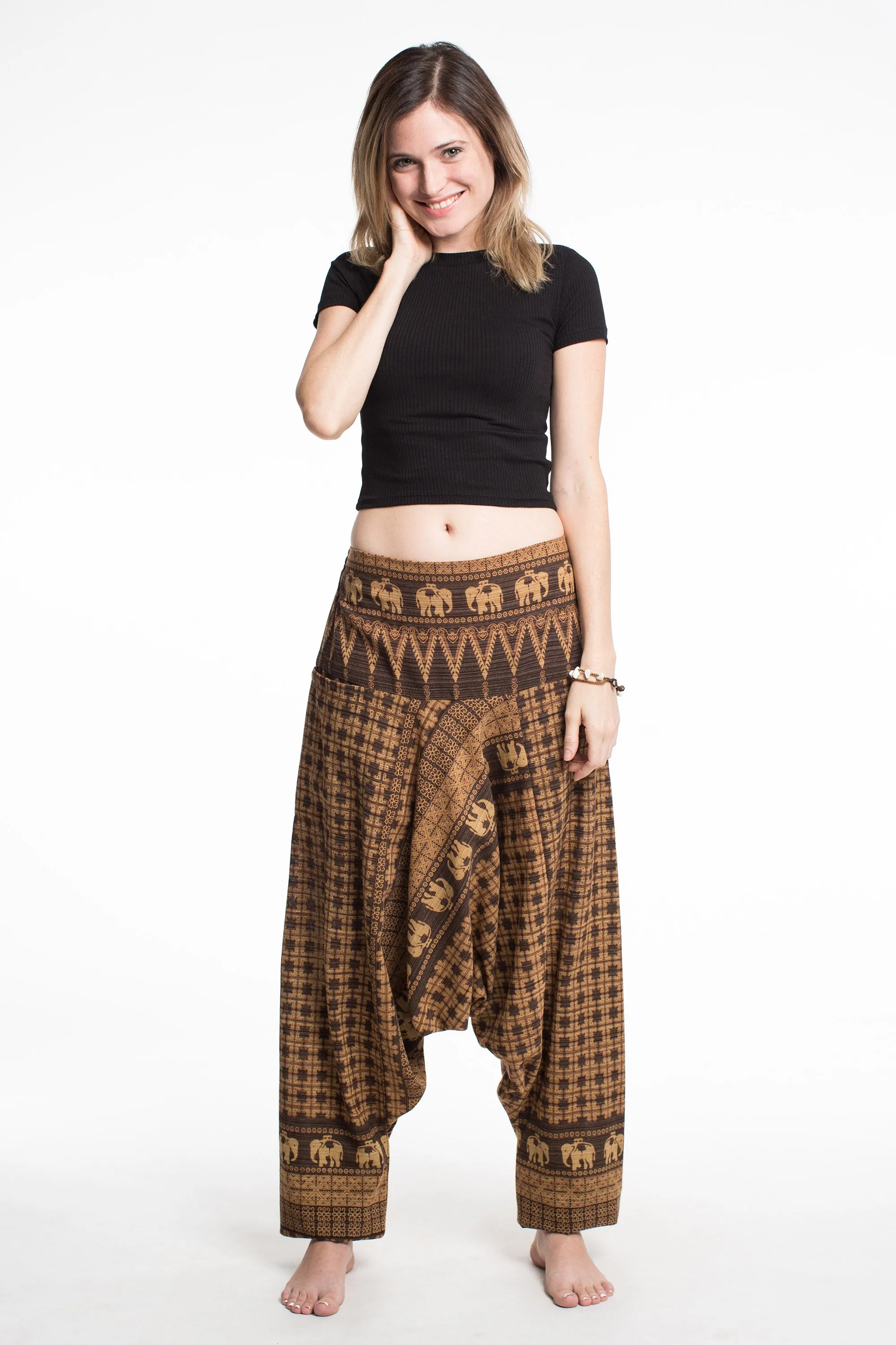 Hill Tribe Elephant Women's Elephant Pants in Brown