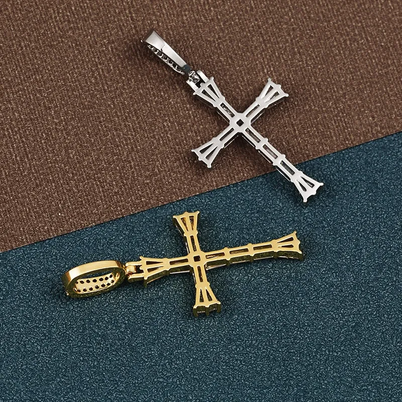 Iced Out Cross Baguette Pendant Necklace For Women