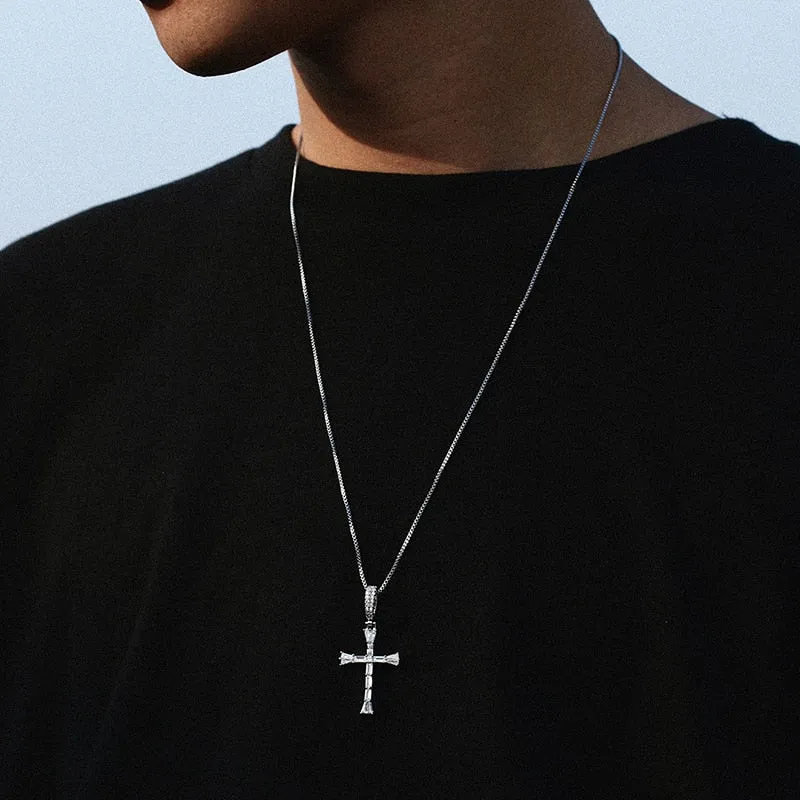 Iced Out Cross Baguette Pendant Necklace For Women