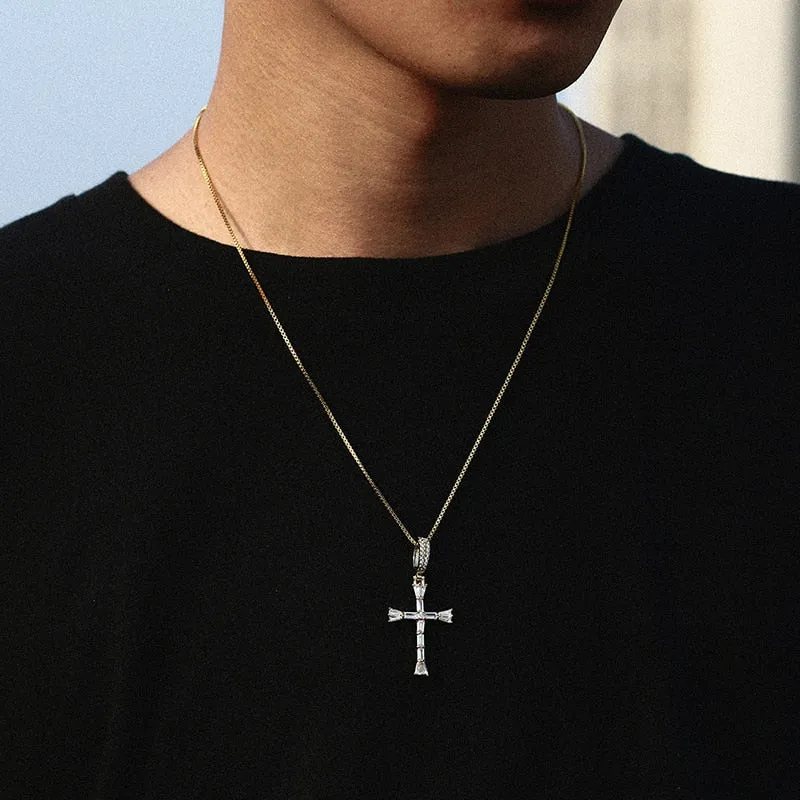 Iced Out Cross Baguette Pendant Necklace For Women