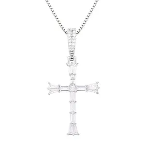 Iced Out Cross Baguette Pendant Necklace For Women