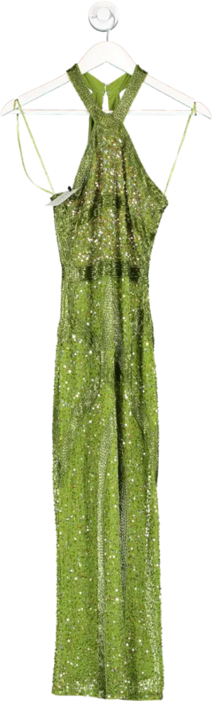 Karen Millen Green Embellished Woven Halter Midi Dress BNWT UK 10