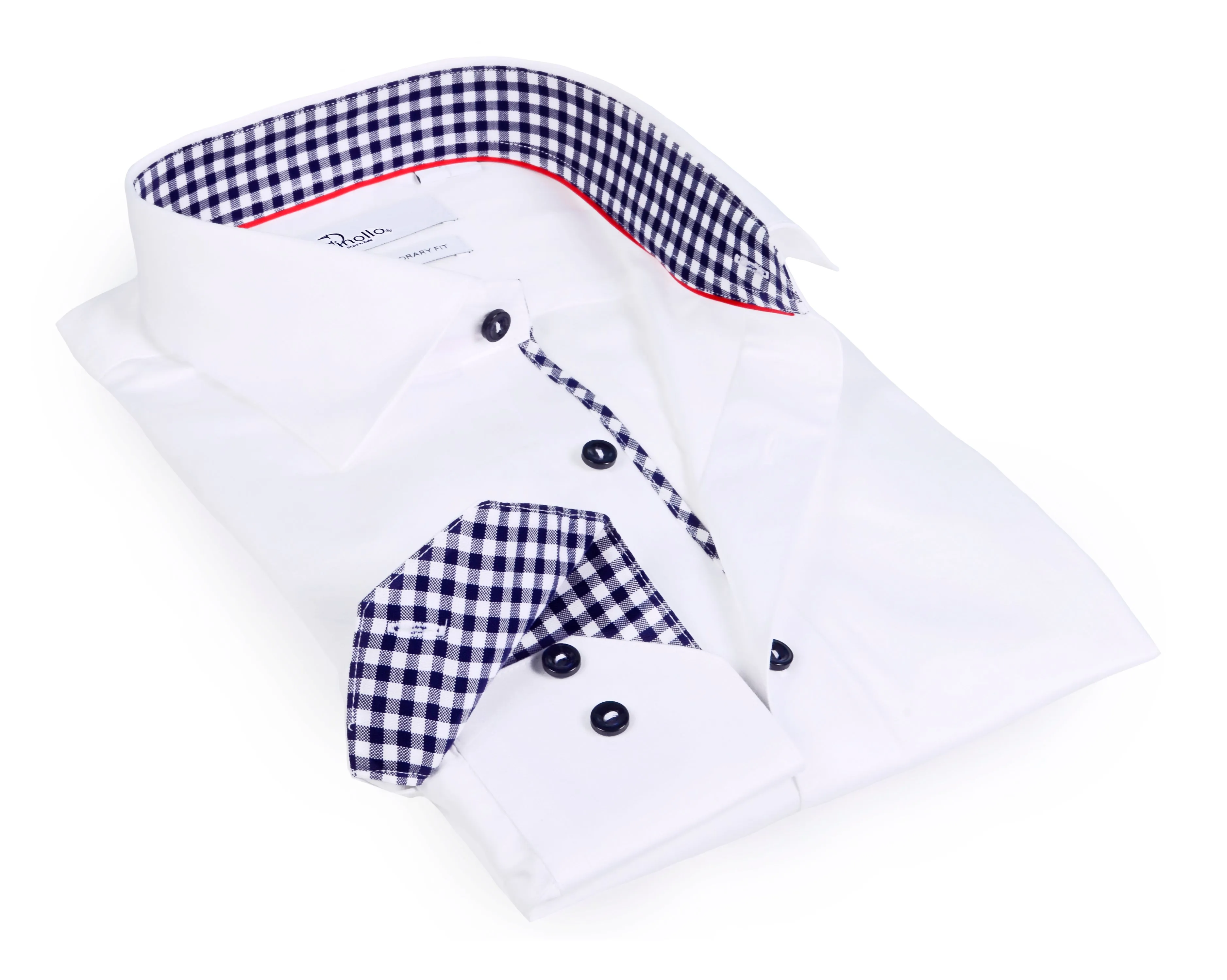 Kids - Boy's long sleeve white shirt with contrast details inside the collar, cuff and the placket.