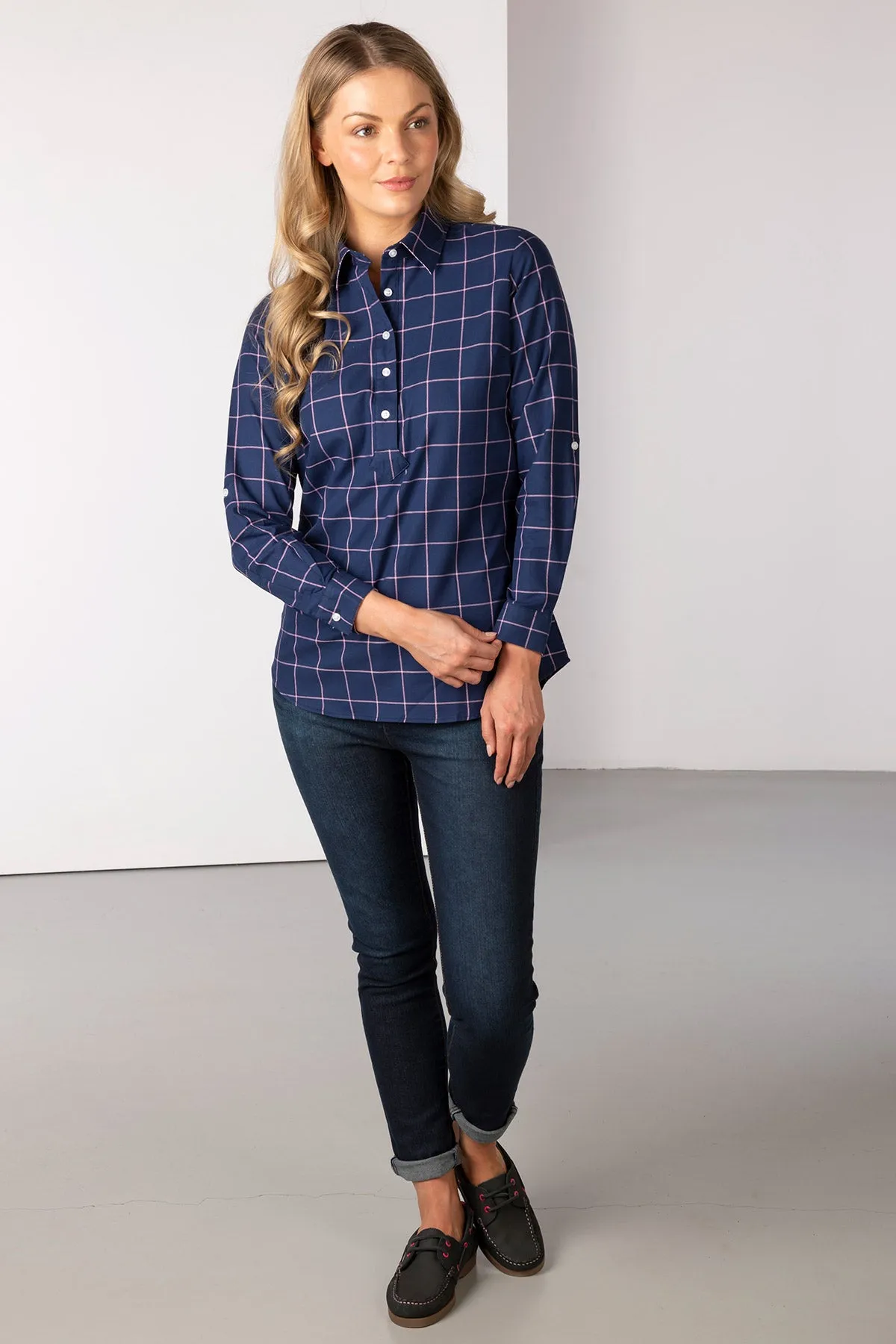 Ladies Hannah Navy Overhead Country Shirt - Laura Tweed