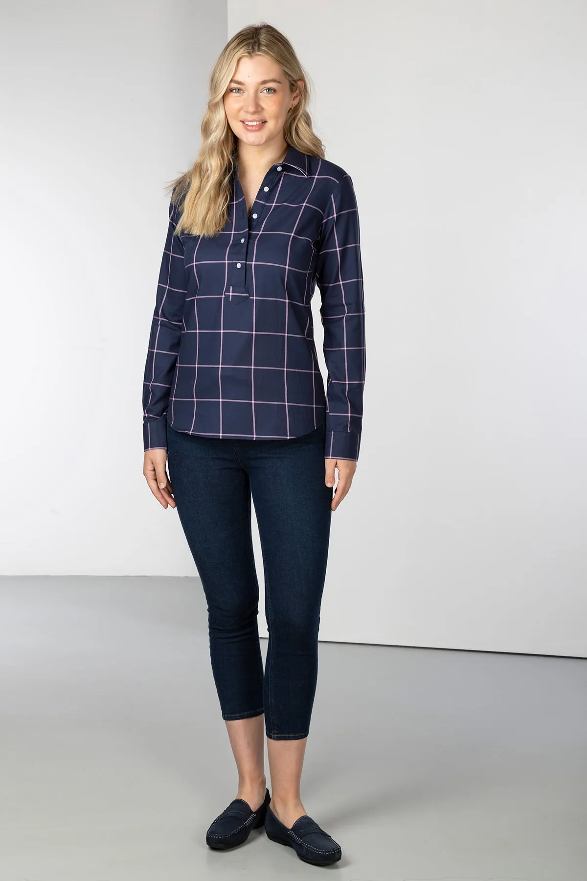 Ladies Hannah Navy Overhead Country Shirt - Laura Tweed