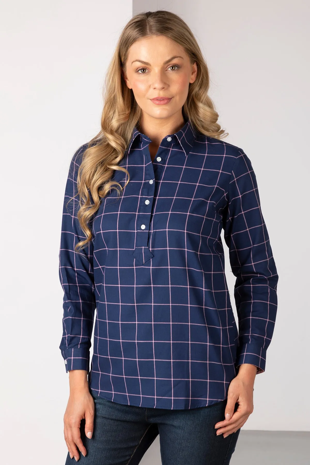 Ladies Hannah Navy Overhead Country Shirt - Laura Tweed