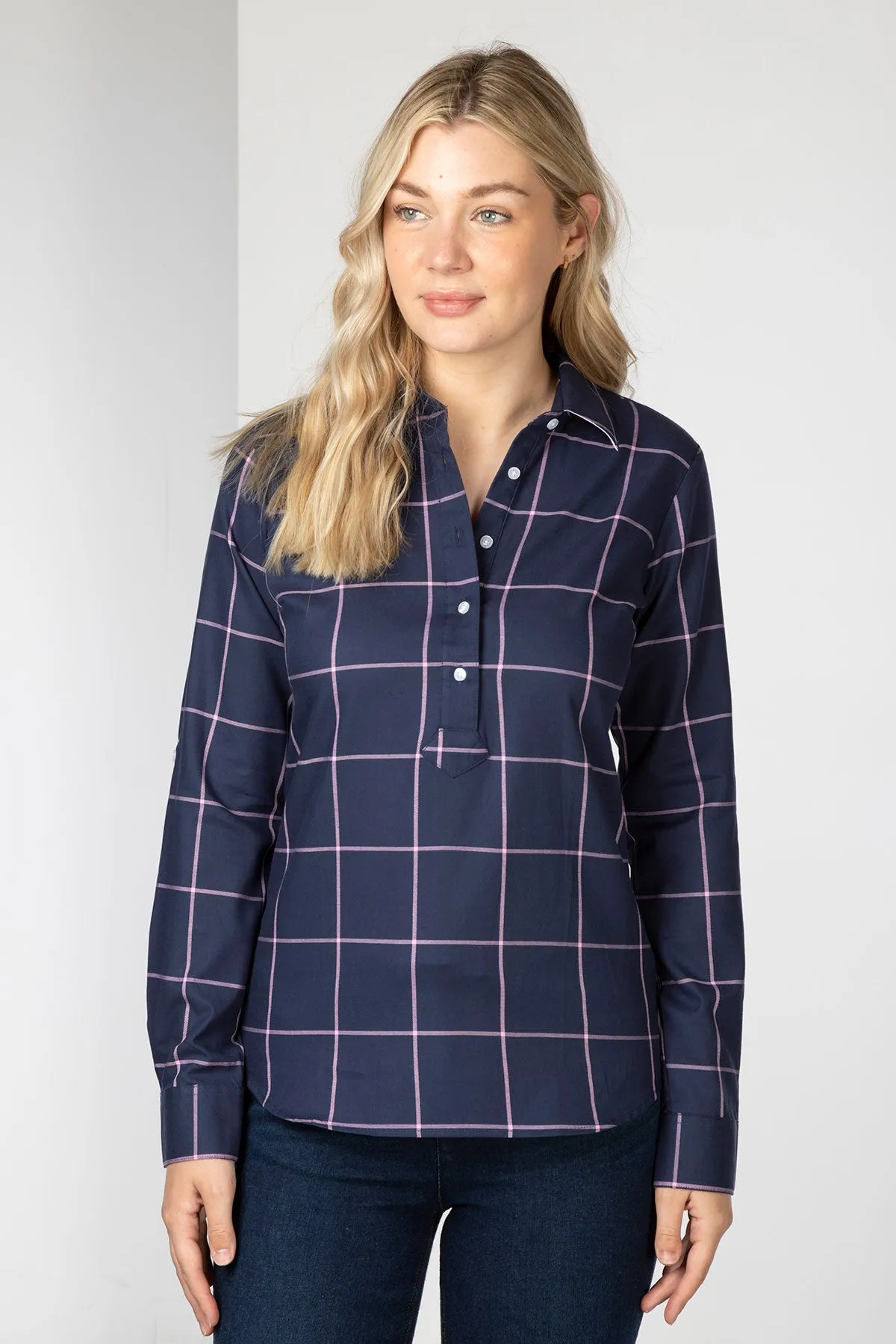 Ladies Hannah Navy Overhead Country Shirt - Laura Tweed