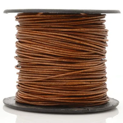 Leather Cord-Round-1mm Soft-Natural Light Brown-50 Meter Spool