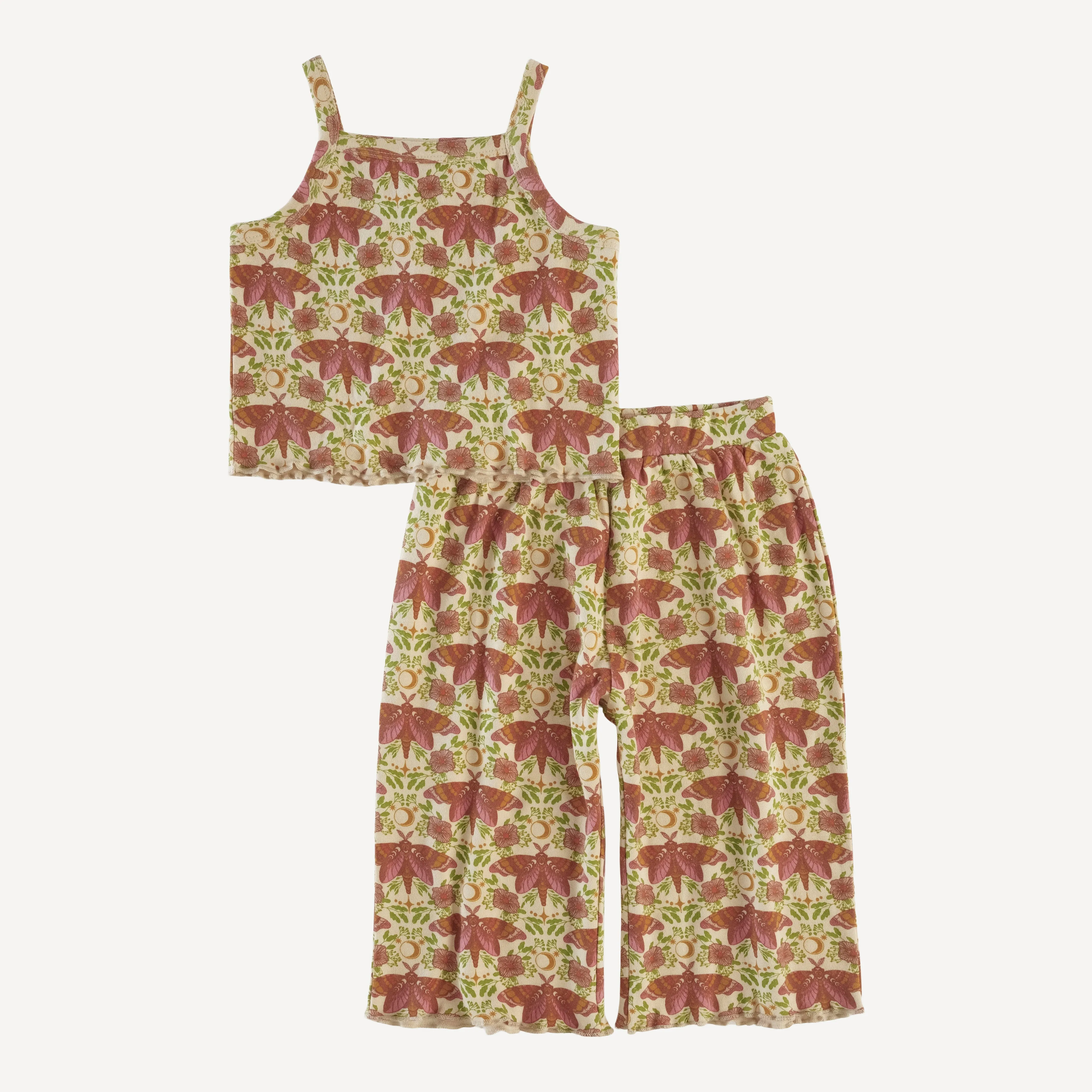 lettuce spaghetti strap cropped tank and cropped gaucho set | butterfly night | organic cotton interlock