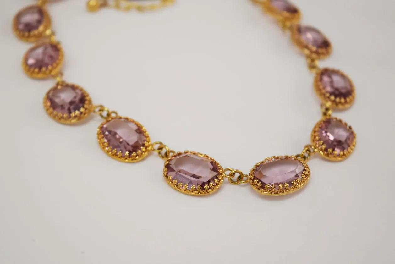 Light Amethyst Swarovski Crystal Collet Necklace - Large Oval