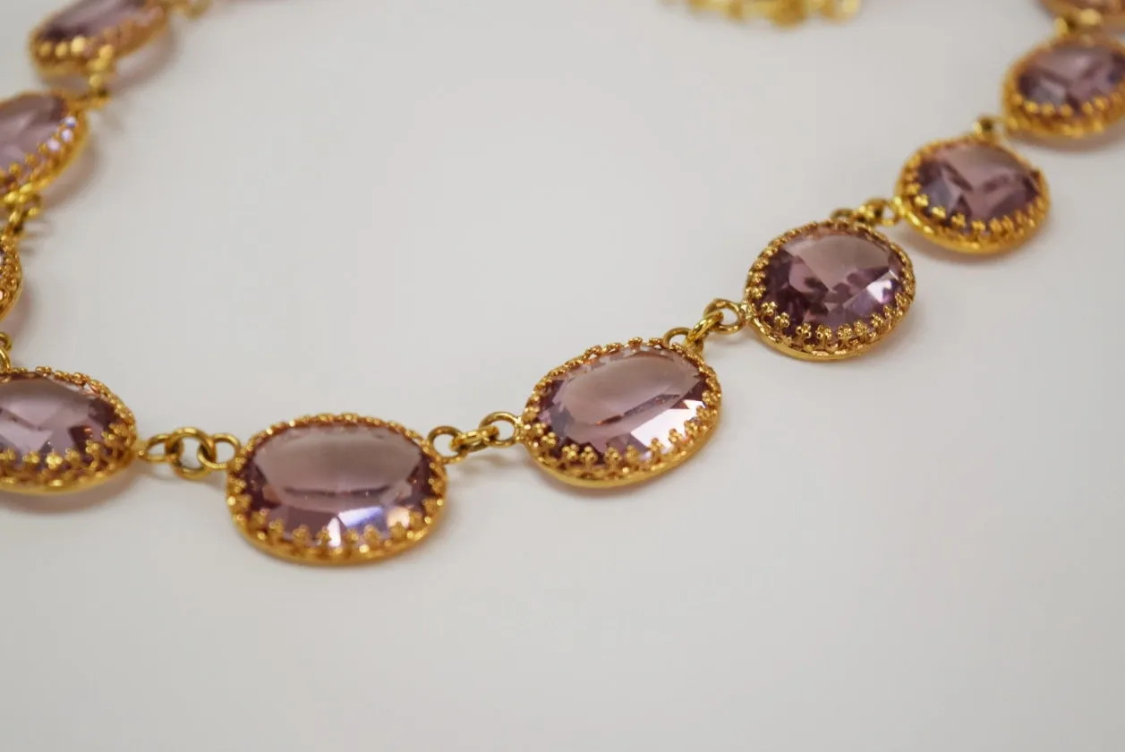 Light Amethyst Swarovski Crystal Collet Necklace - Large Oval