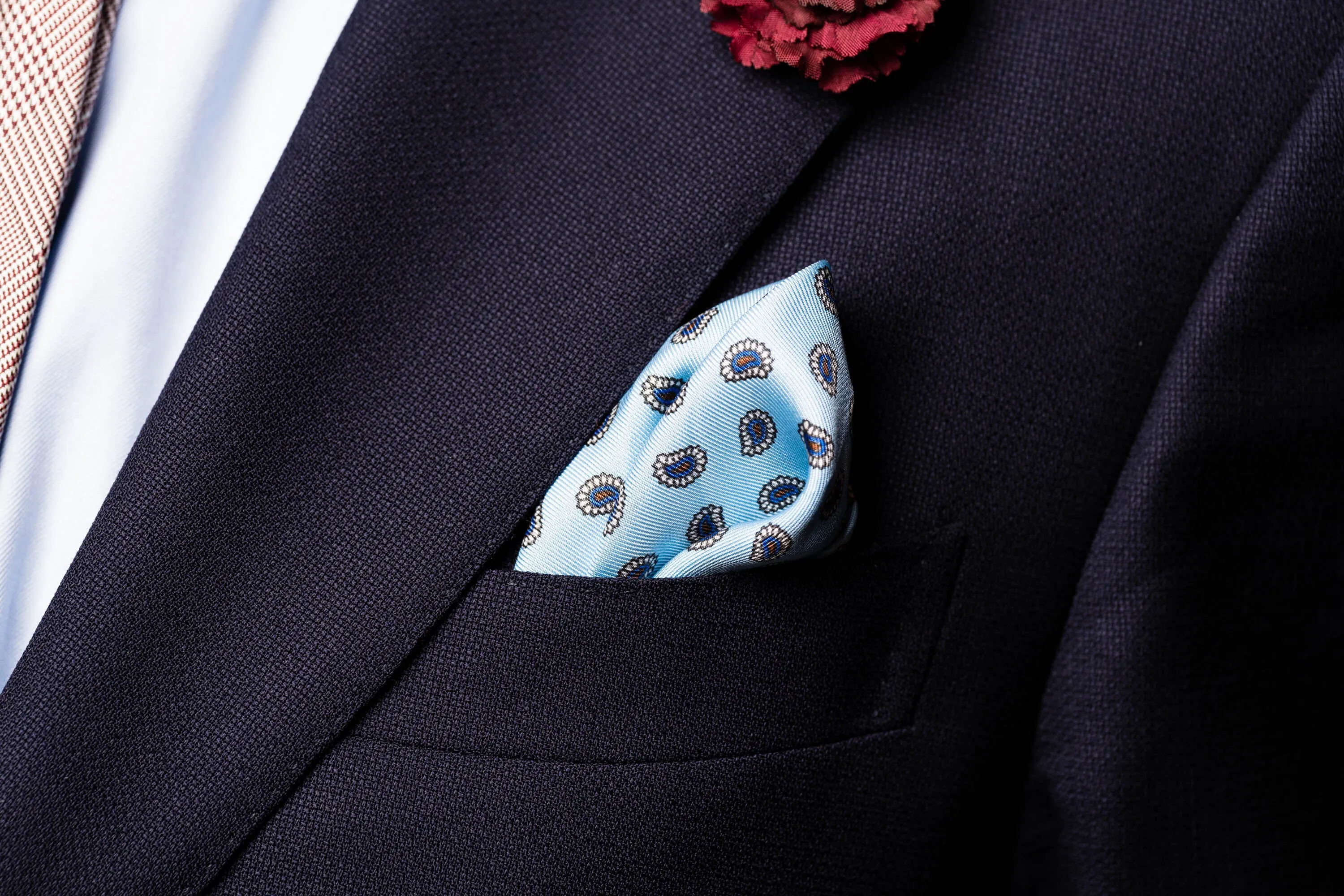 Light Blue Large & Small Paisley Silk Pocket Square