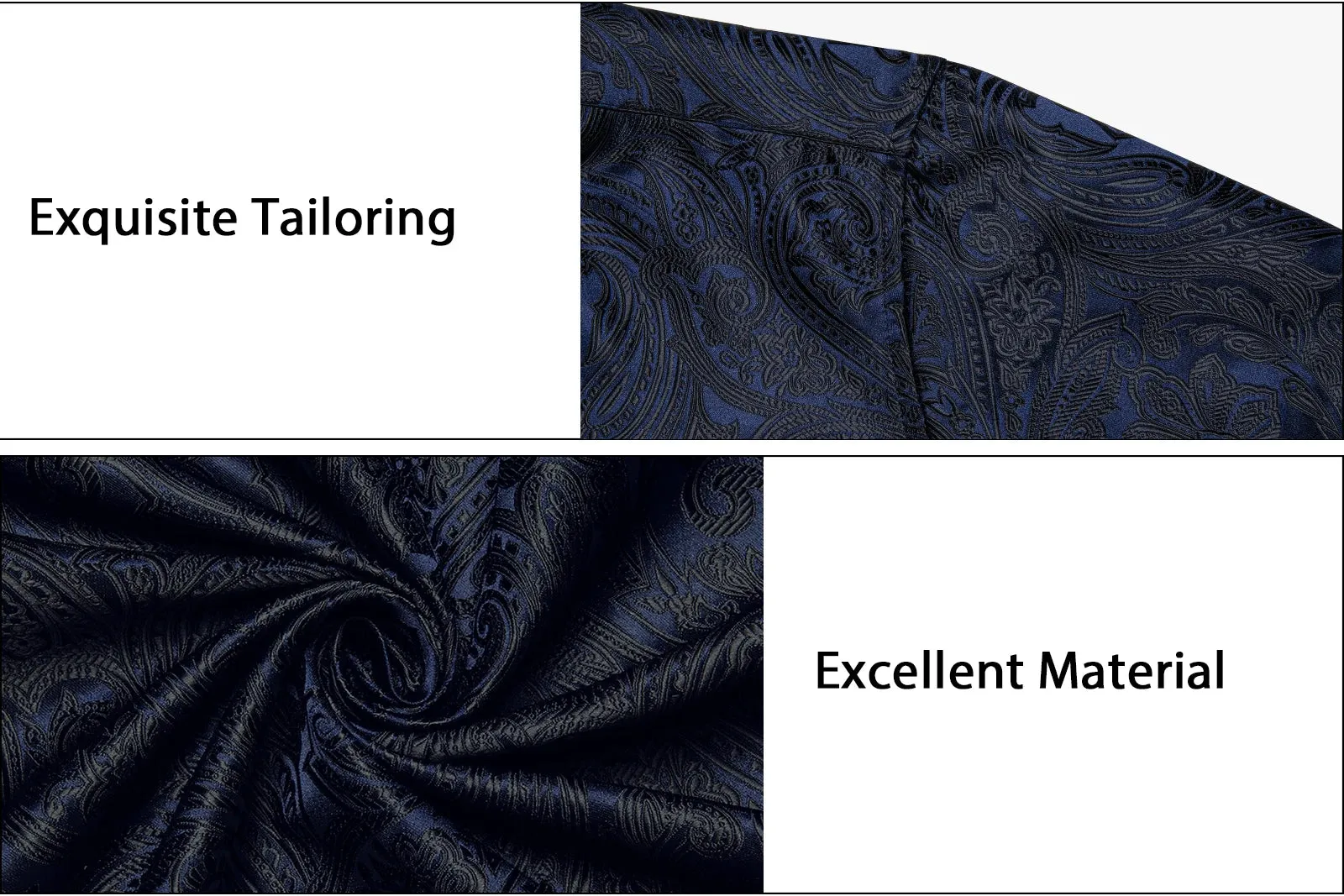 Luxury Blue Black Paisley Silk Shirts Men's Long Sleeve Wedding Party Prom Tuxedo Dress Casual Designer Clothing