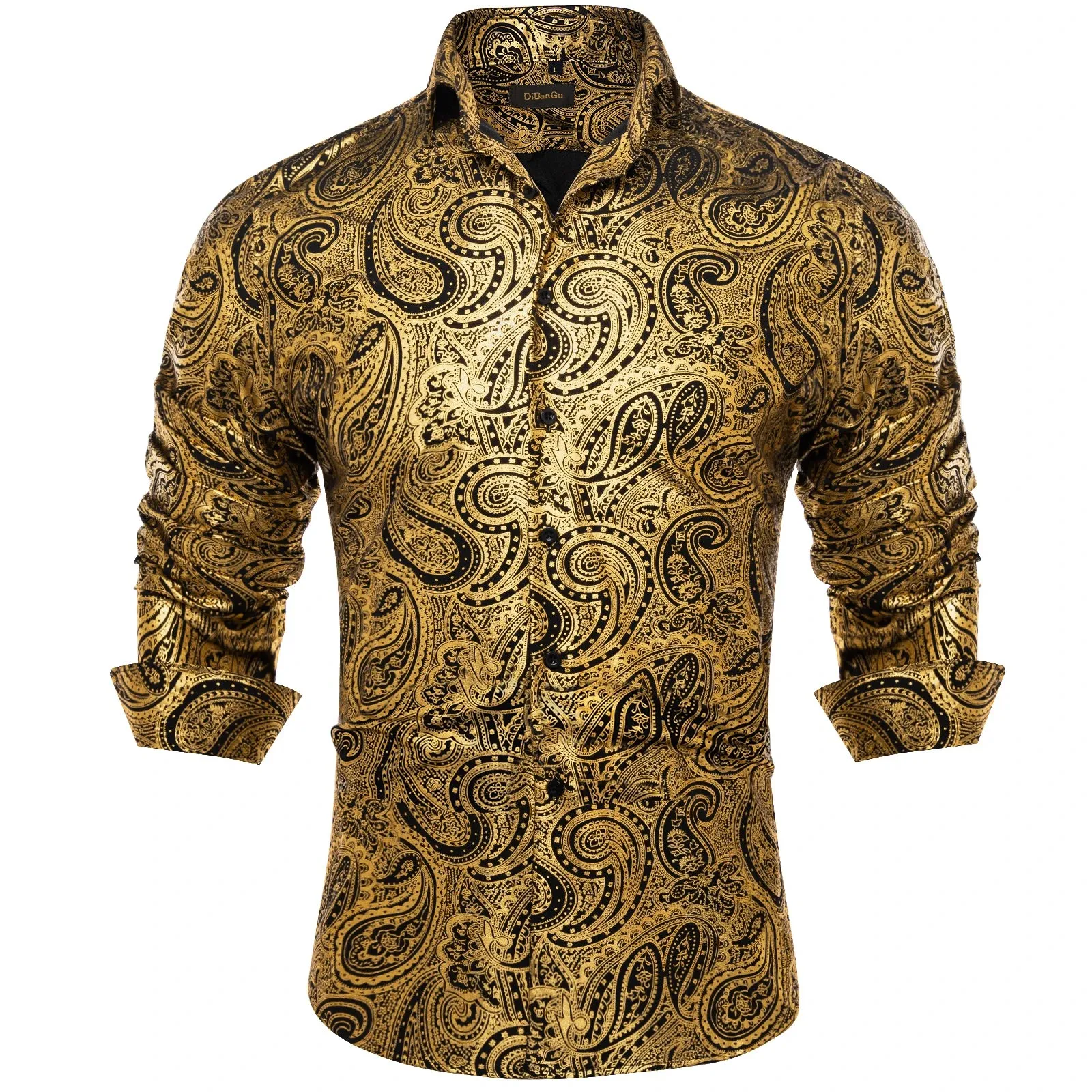 Luxury Gilding Pink Blue Red Paisley Print Silk Dress Shirts for Men's Long Sleeve Social Clothing Tops Slim Fit Blouse