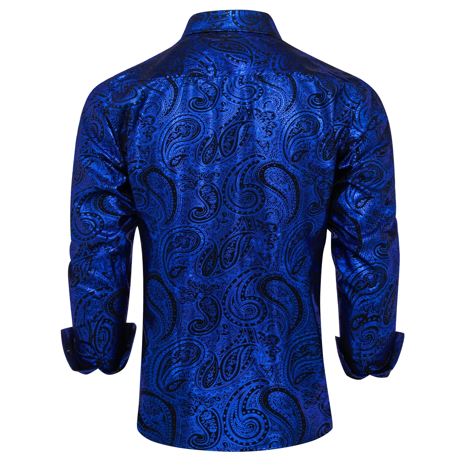 Luxury Gilding Pink Blue Red Paisley Print Silk Dress Shirts for Men's Long Sleeve Social Clothing Tops Slim Fit Blouse