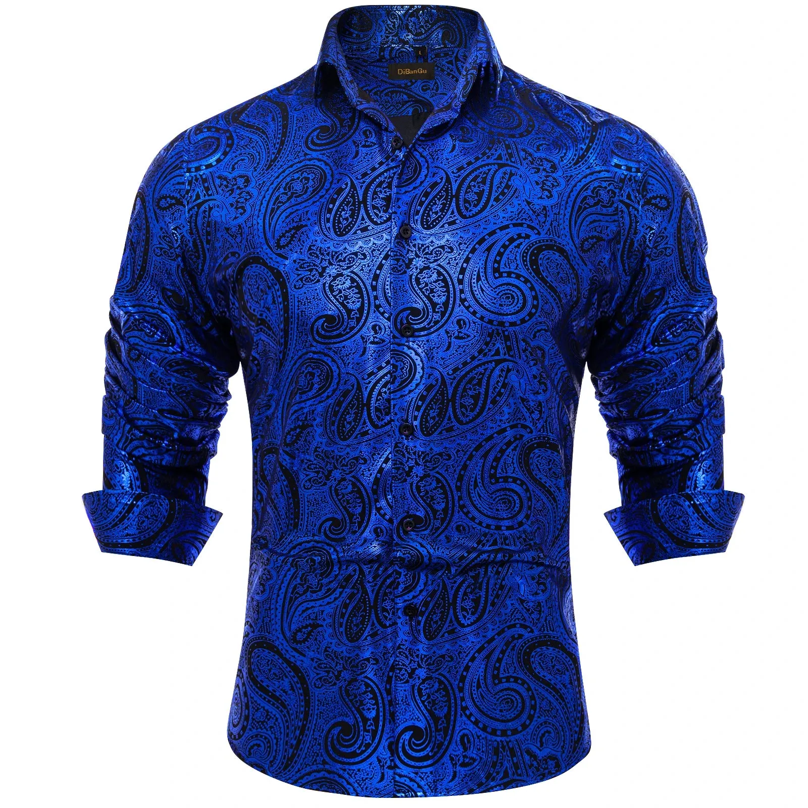 Luxury Gilding Pink Blue Red Paisley Print Silk Dress Shirts for Men's Long Sleeve Social Clothing Tops Slim Fit Blouse