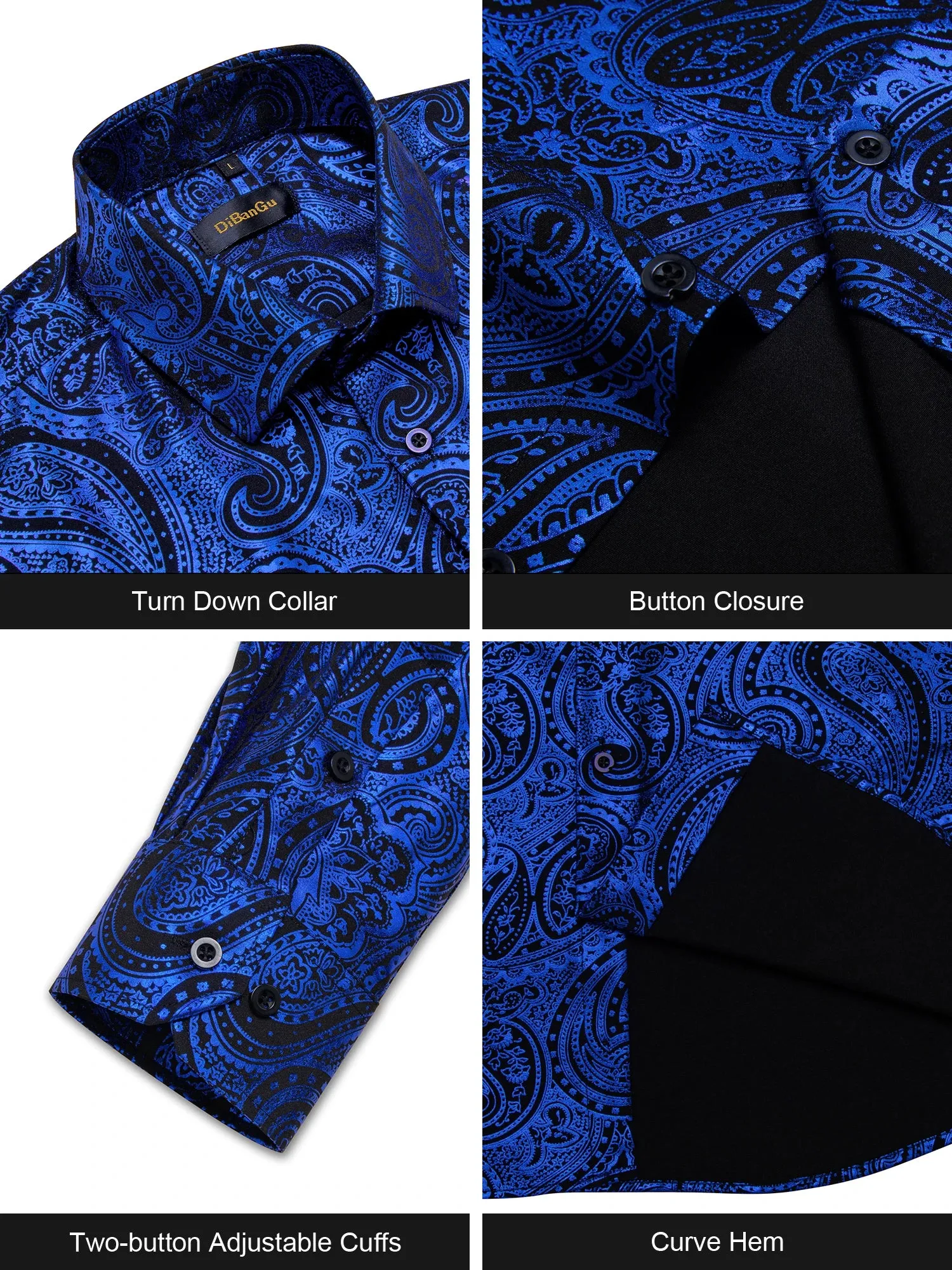 Luxury Gilding Pink Blue Red Paisley Print Silk Dress Shirts for Men's Long Sleeve Social Clothing Tops Slim Fit Blouse