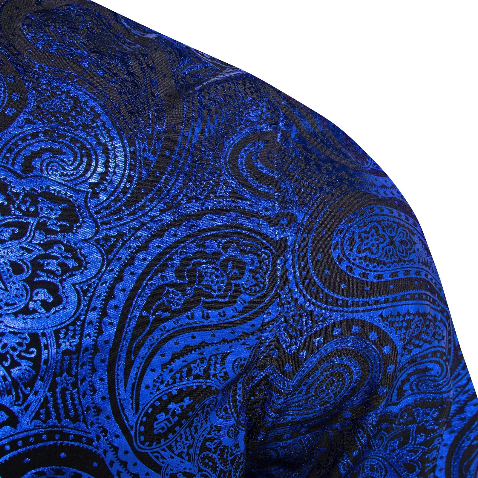 Luxury Gilding Pink Blue Red Paisley Print Silk Dress Shirts for Men's Long Sleeve Social Clothing Tops Slim Fit Blouse