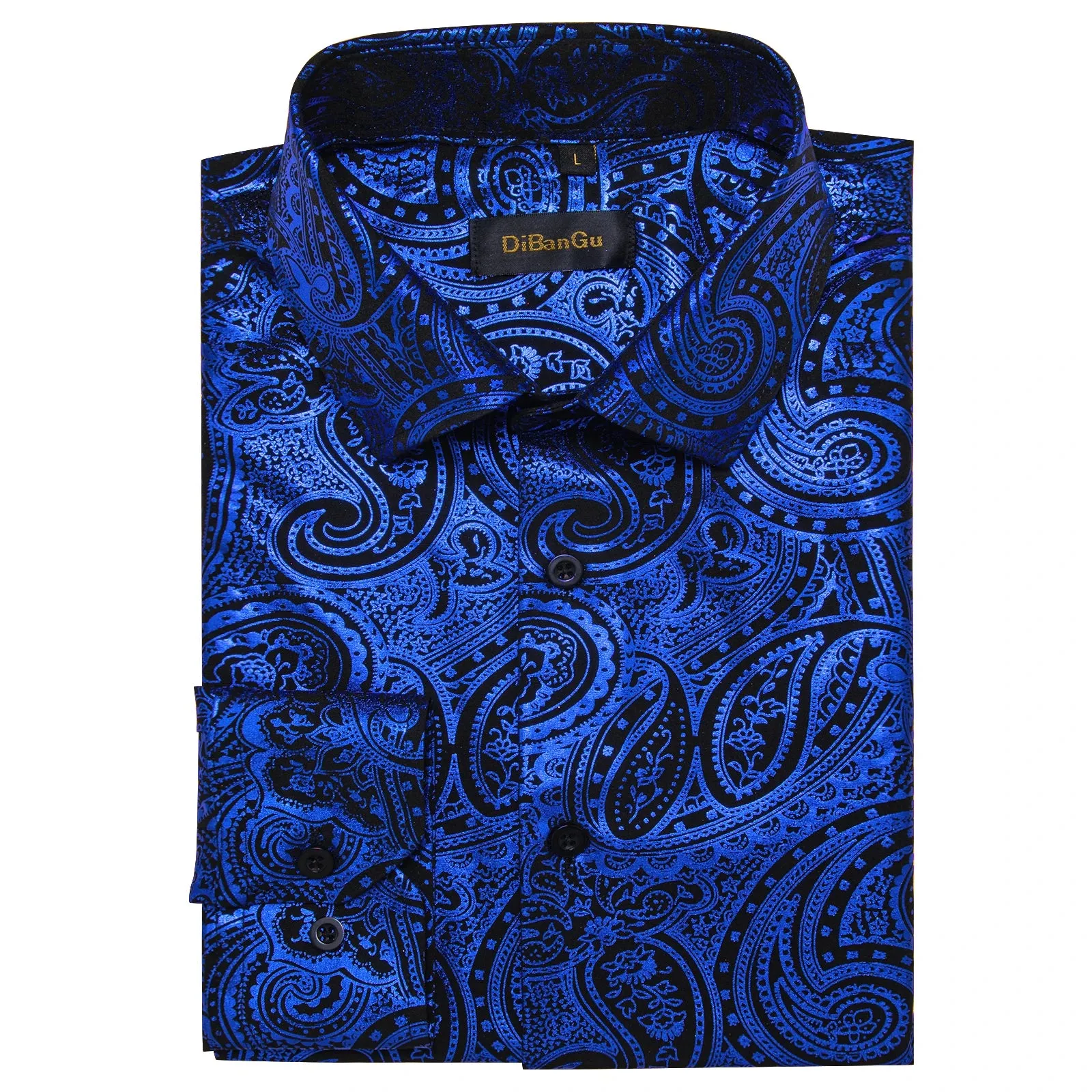 Luxury Gilding Pink Blue Red Paisley Print Silk Dress Shirts for Men's Long Sleeve Social Clothing Tops Slim Fit Blouse