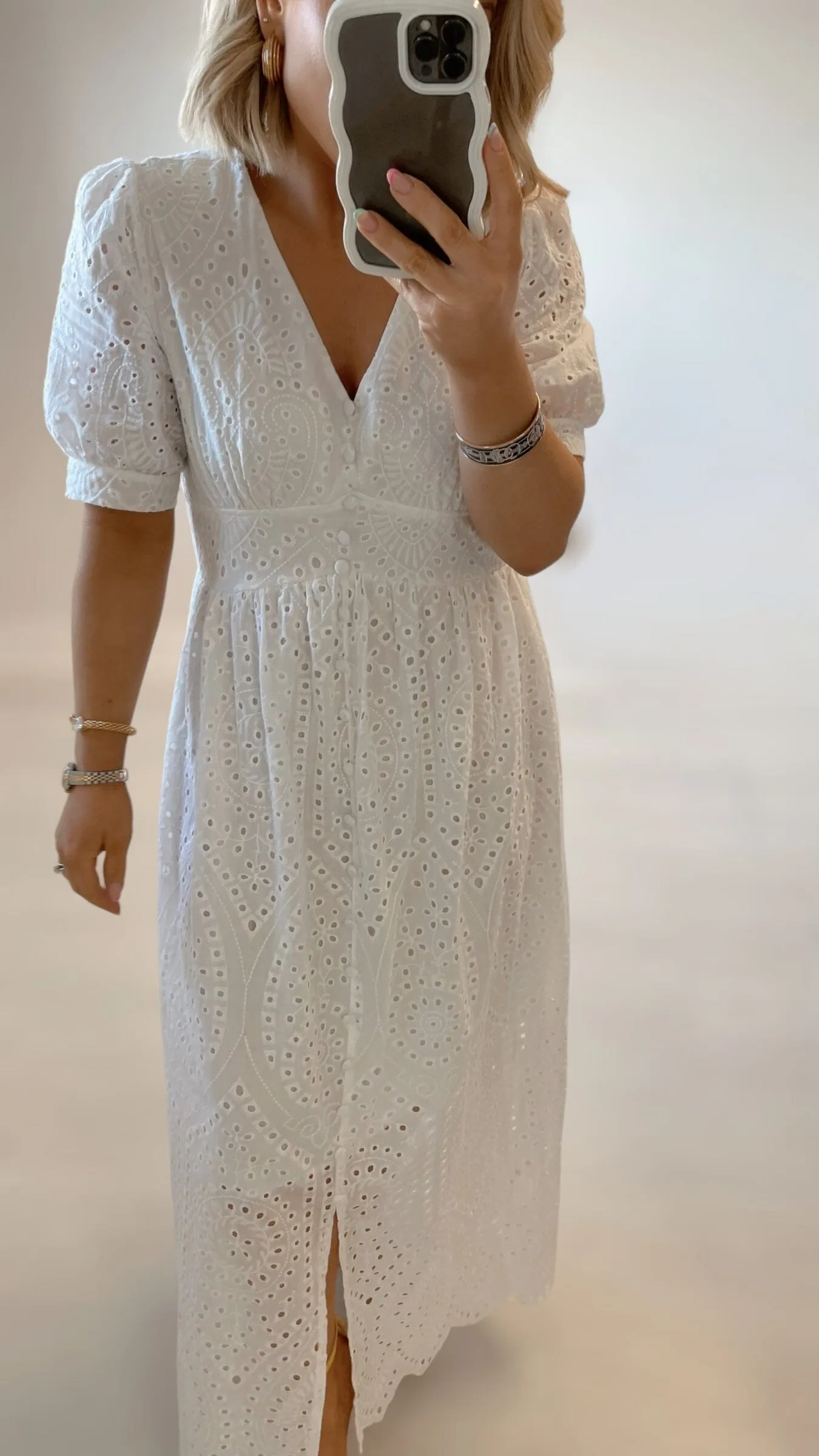 MARBELLA COTTON ANGLAISE DRESS - WHITE