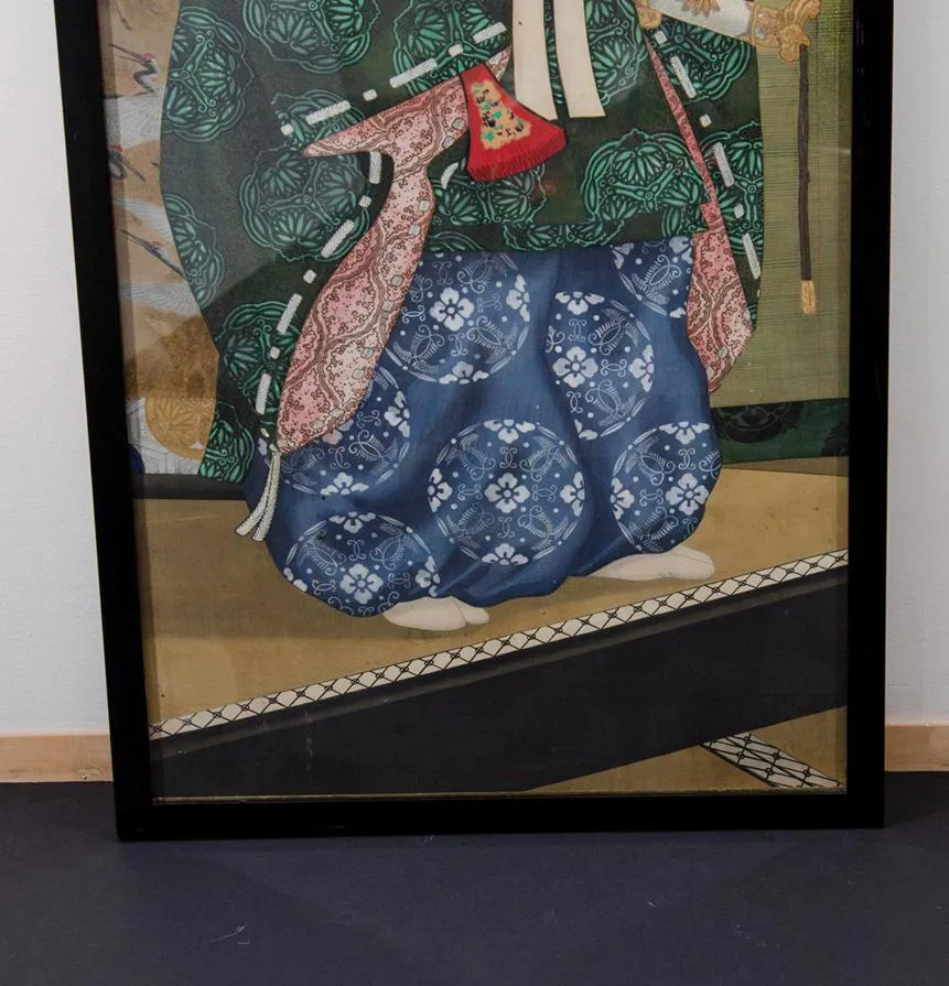 Meiji Period Japanese Imperial Painting on Silk, with Green Robed Man