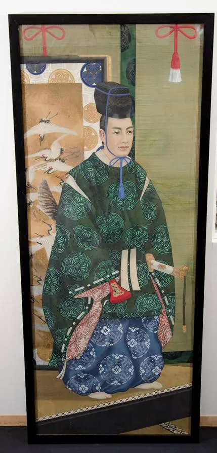 Meiji Period Japanese Imperial Painting on Silk, with Green Robed Man