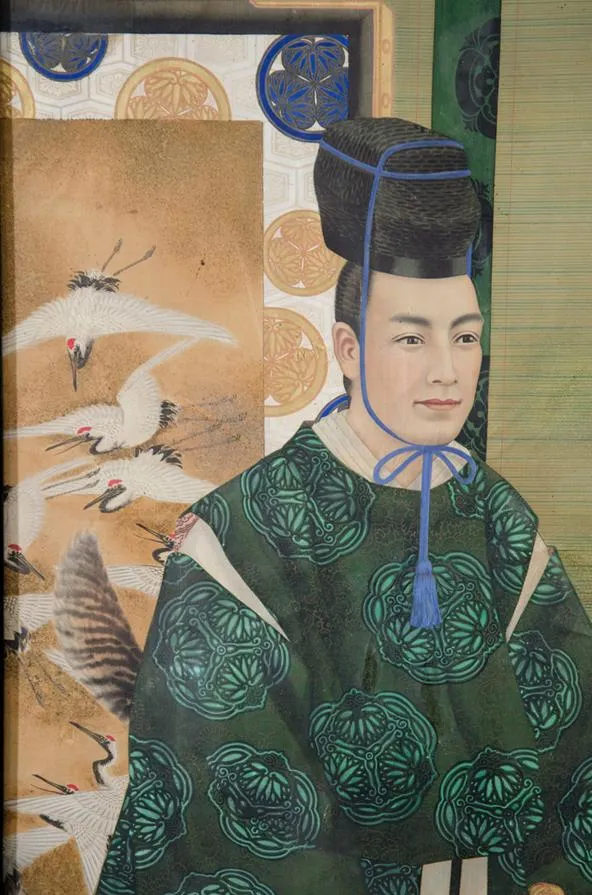 Meiji Period Japanese Imperial Painting on Silk, with Green Robed Man