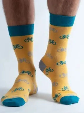 Mens Bambo Socks Doris & Dude Teal/Mustard/Grey Bicycle 7-11UK